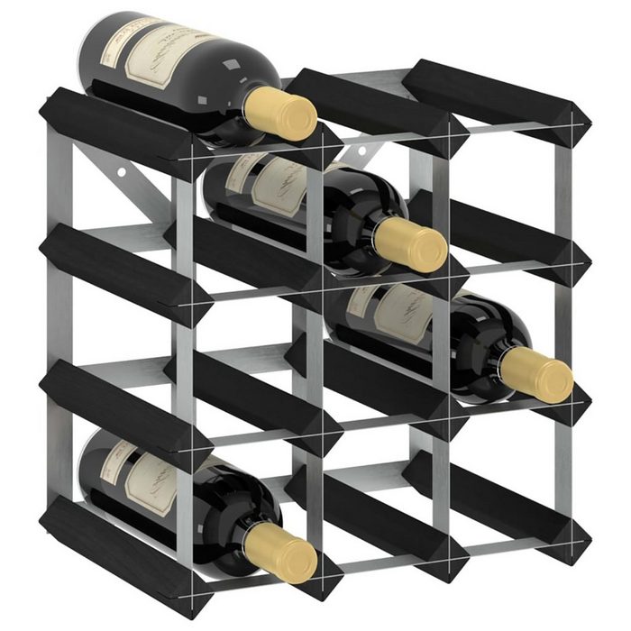 DOTMALL Tischgestell Weinregal für 12 Flaschen Schwarz massives Kiefernholz Wohnmöbel