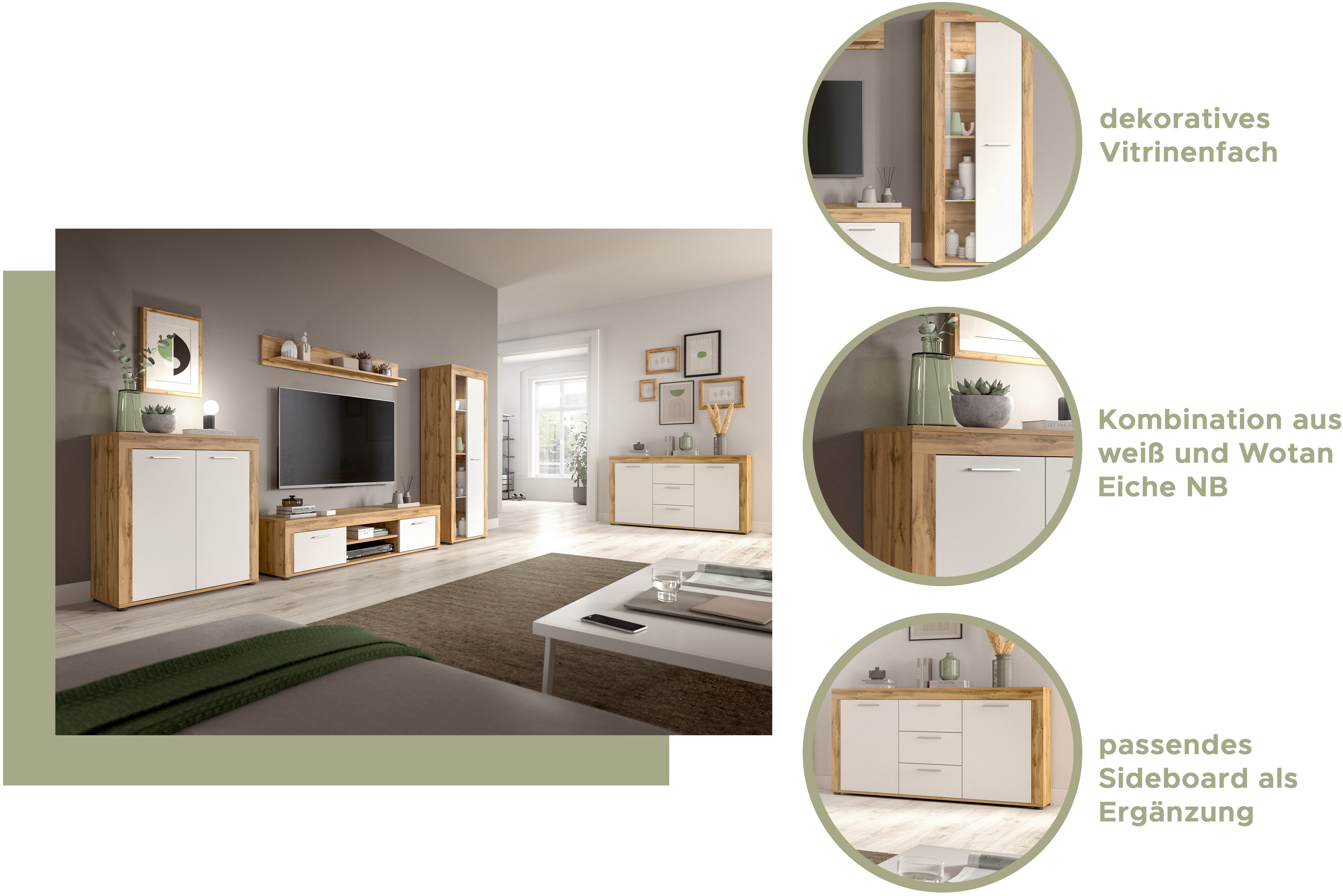 Home affaire Sideboard AOSTA, TOPSELLER!, Breite 125 cm, 2 Türen, 3 Schubkästen, 4 Fachböden (in verschiedenen Farbausführungen, individuell kombinierbar), Kommode, Schrank, Anrichte, Standschrank, Board, Wohnzimmer