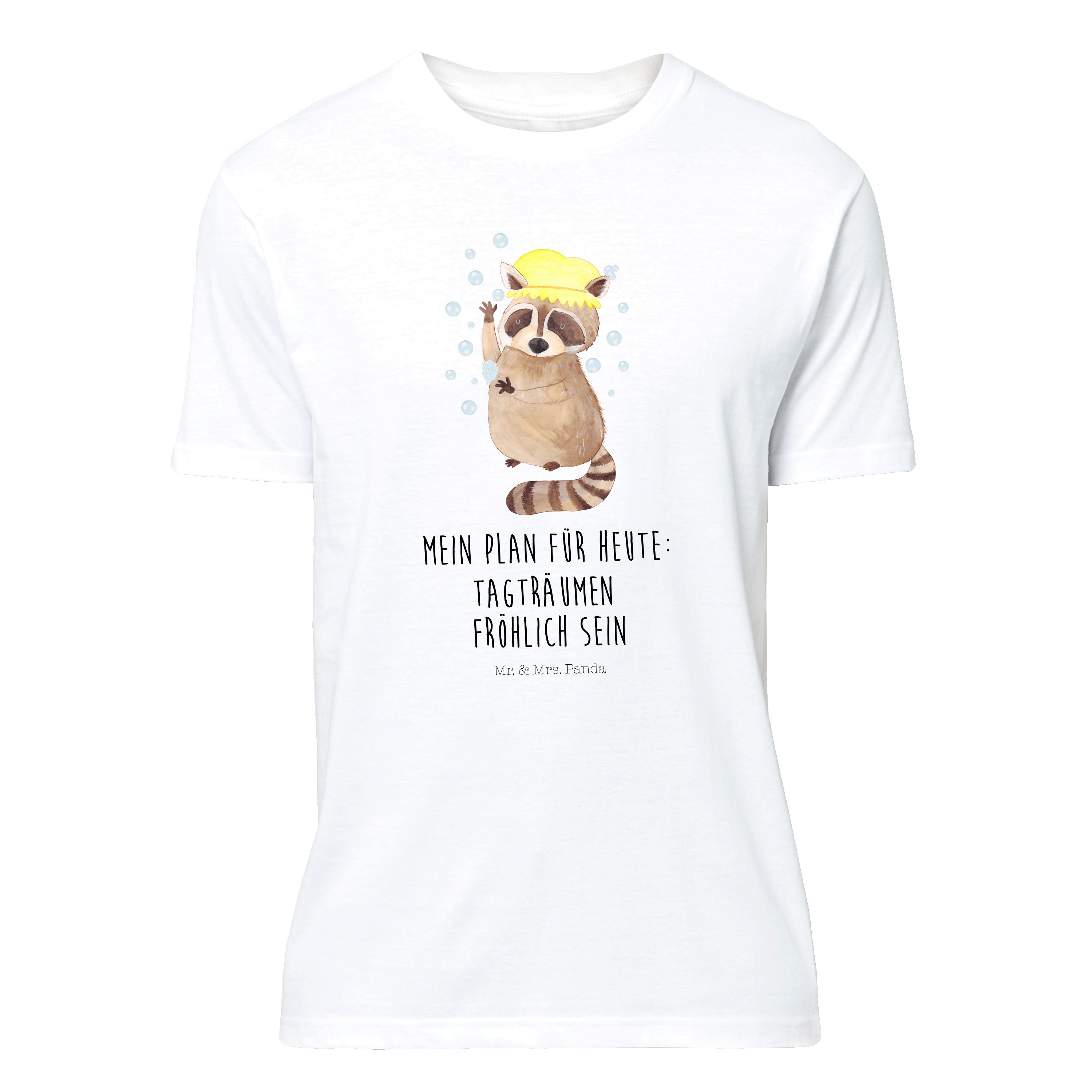 Tagträumen, Weiß T-Shirt - Mrs. & Fröhlich, Geschenk, (1-tlg) Panda Mr. Waschbär - Seifenblase Männer,