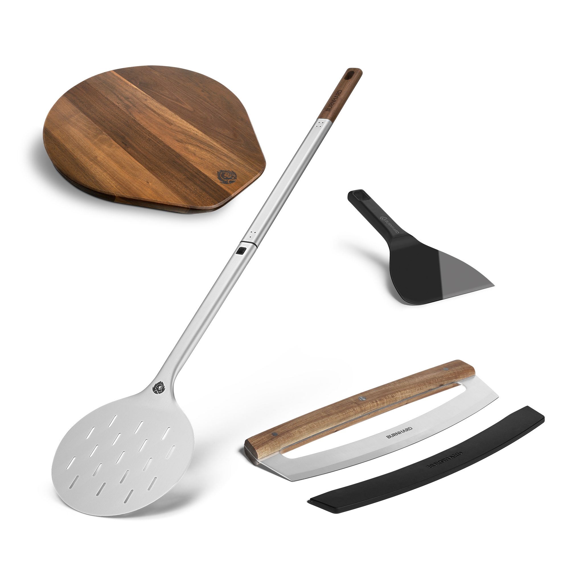 BURNHARD® Pizzaschieber Pizza Set Advanced 3 tlg., Set Pizzawender, Pizzabrett & Teigspachtel