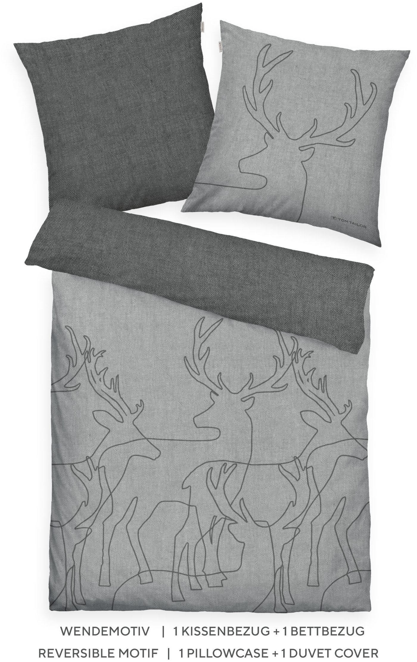 TOM TAILOR HOME Wendebettwäsche Lennart in Gr. 135x200, 155x220 oder 200x200 cm, ideal für Weihnachten, Flanell, 2 teilig, Flanell kuschelig warm im Winter, Wei – Bild 3 von 5