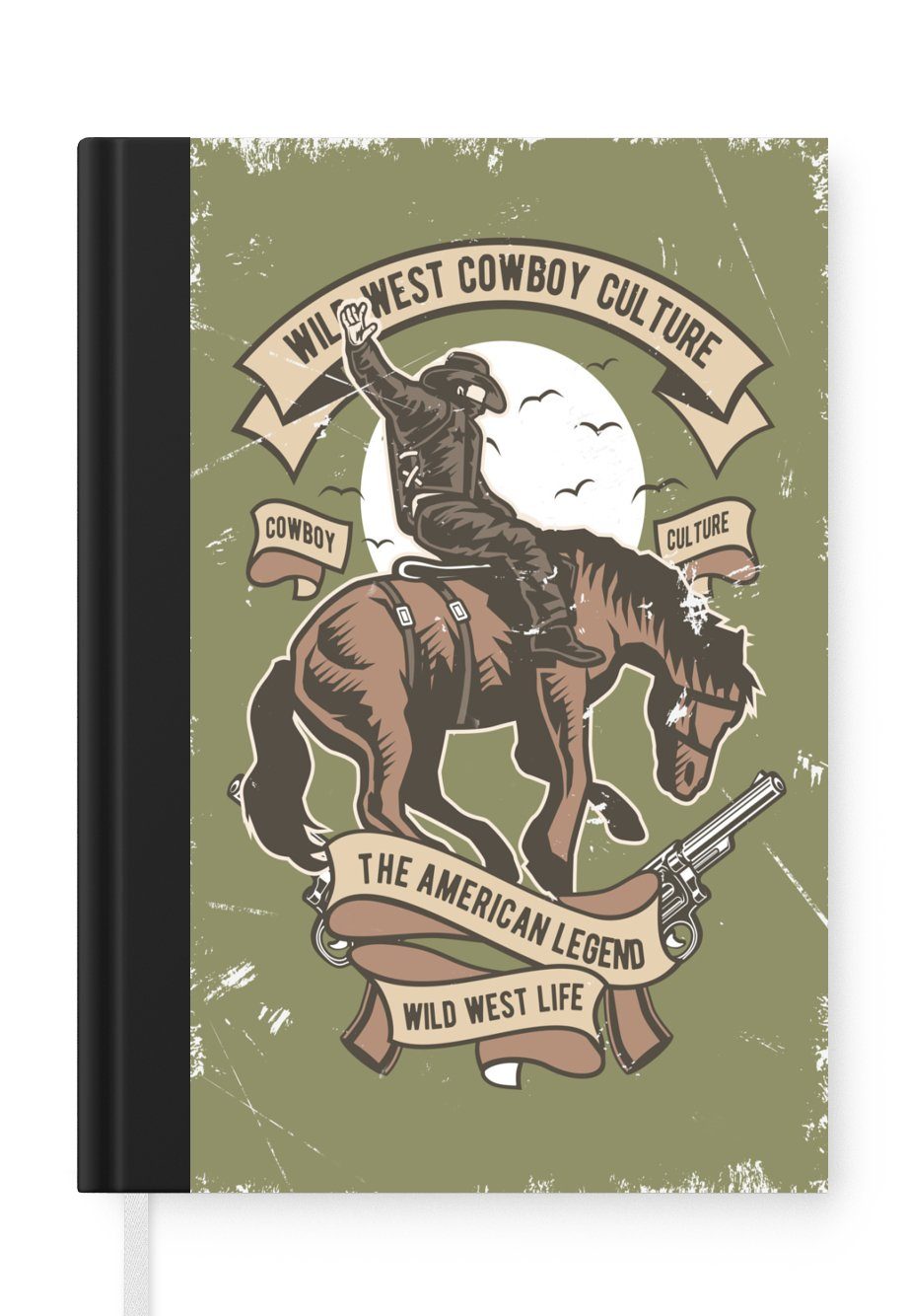 Cowboy Notizbuch Merkzettel, Haushaltsbuch - Zeichnung, Journal, Vintage - Seiten, MuchoWow - 98 Pferd A5, Tagebuch, Notizheft,