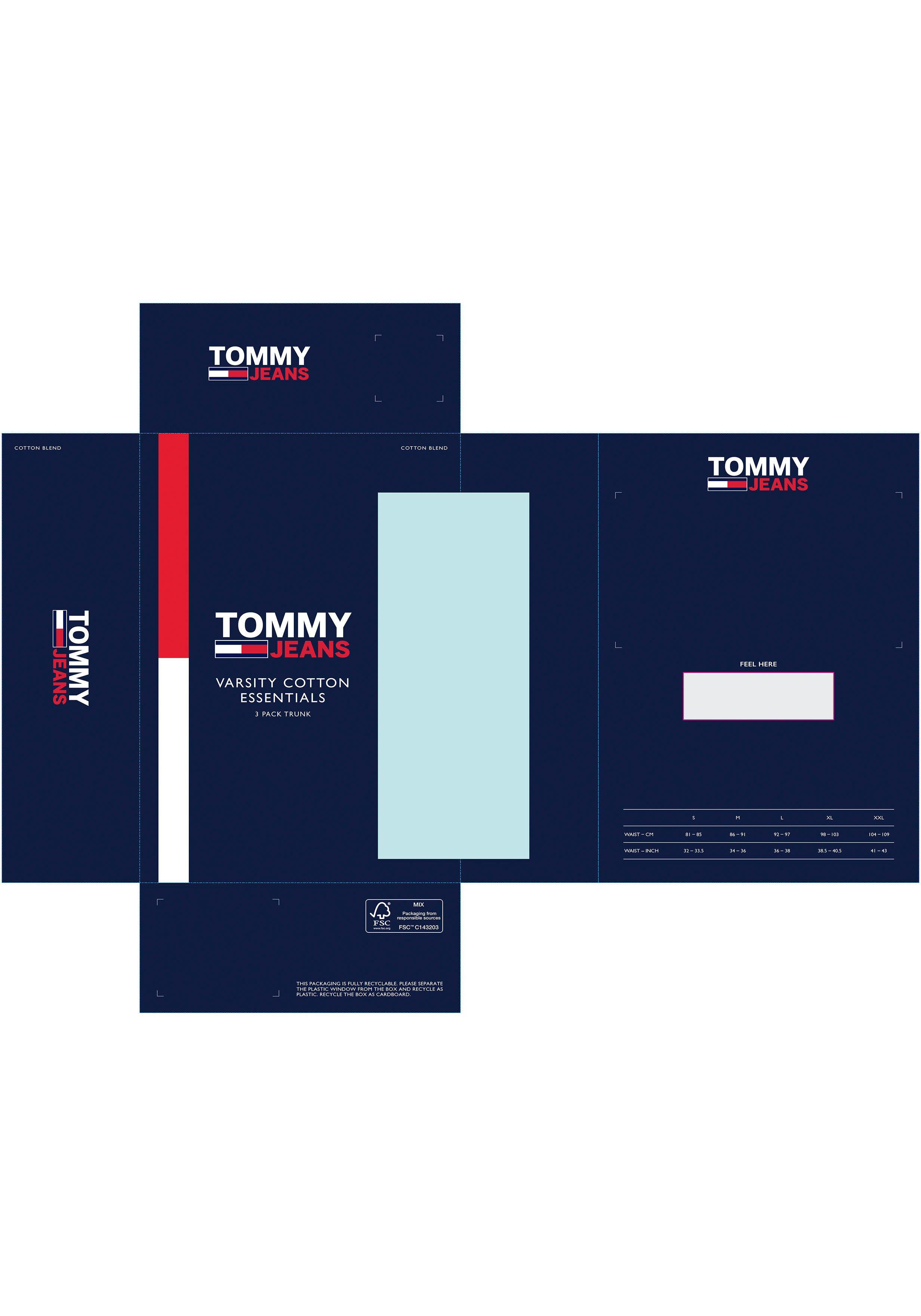 3-St., TRUNK Twilight-Navy/Faint-Pink/Ultra-Blue (Packung, Hilfiger 3er-Pack) Logo-Elastikbund Jeans Tommy Tommy 3P Trunk Underwear DTM mit