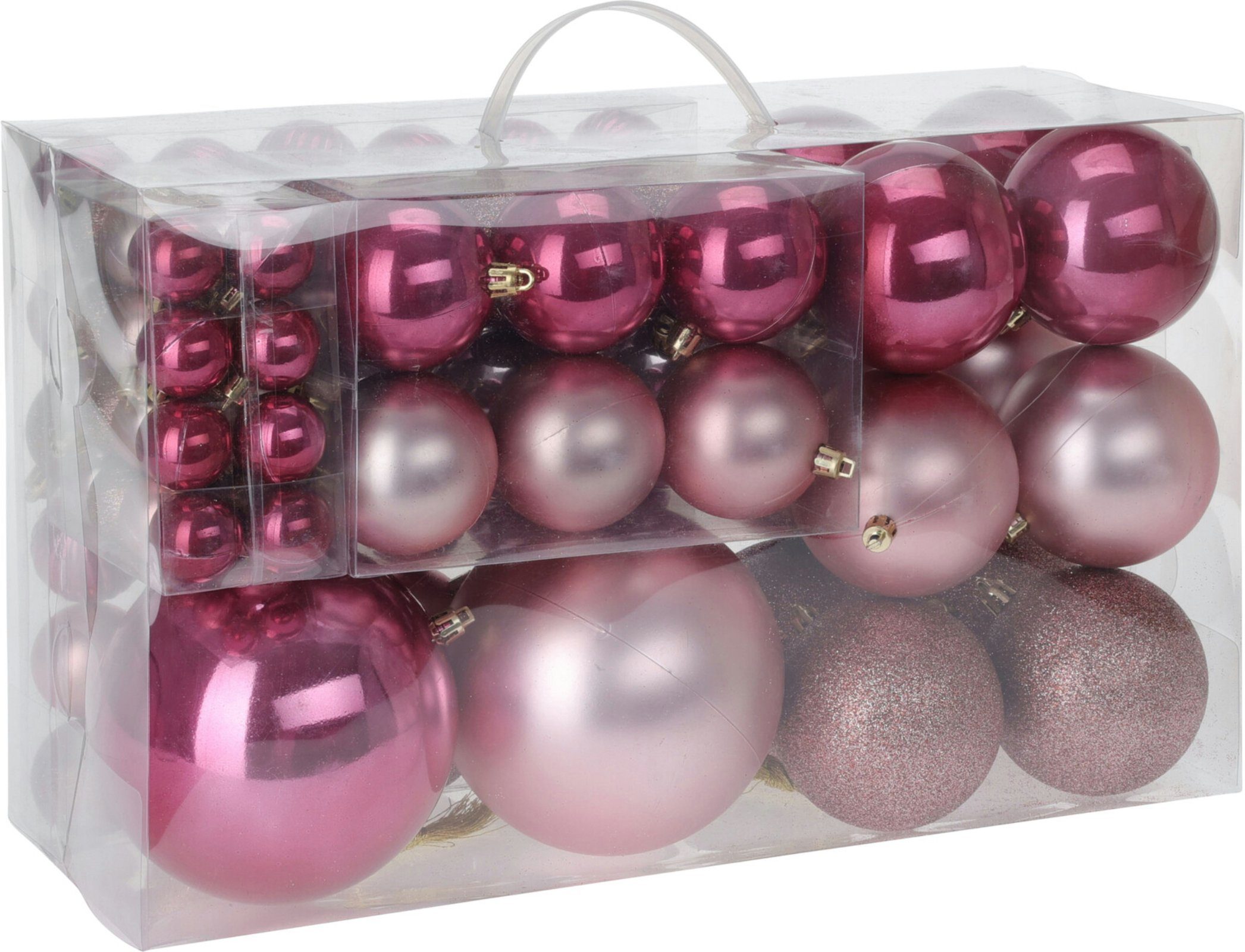 Koopman Weihnachtsbaumkugel Baumkugeln Rose-Pink Kunststoff verschiedene Größen 94er Set (94 St), Weihnachtskugeln, Kunststoff, Christbaumkugeln, 94tlg, Baumkugeln
