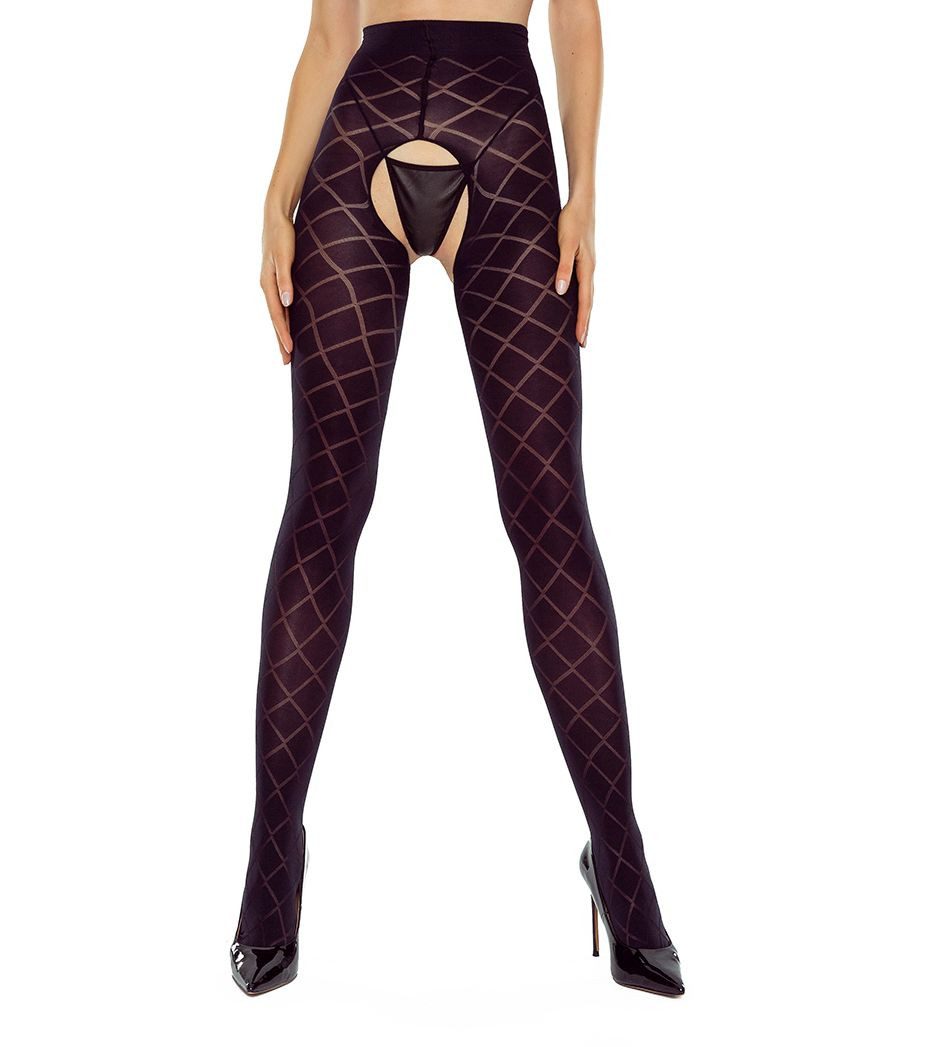 Ouvert Strumpfhose Schwarze Damen ouvert Strumpfhose mit Karomuster transparent dehnbar i
