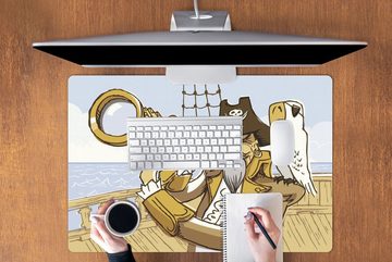 MuchoWow Gaming Mauspad Kinderillustration eines Piraten mit seinem Papagei (1-St), Büro für Tastatur und Maus, Mousepad Gaming, 90x60 cm, XXL, Großes