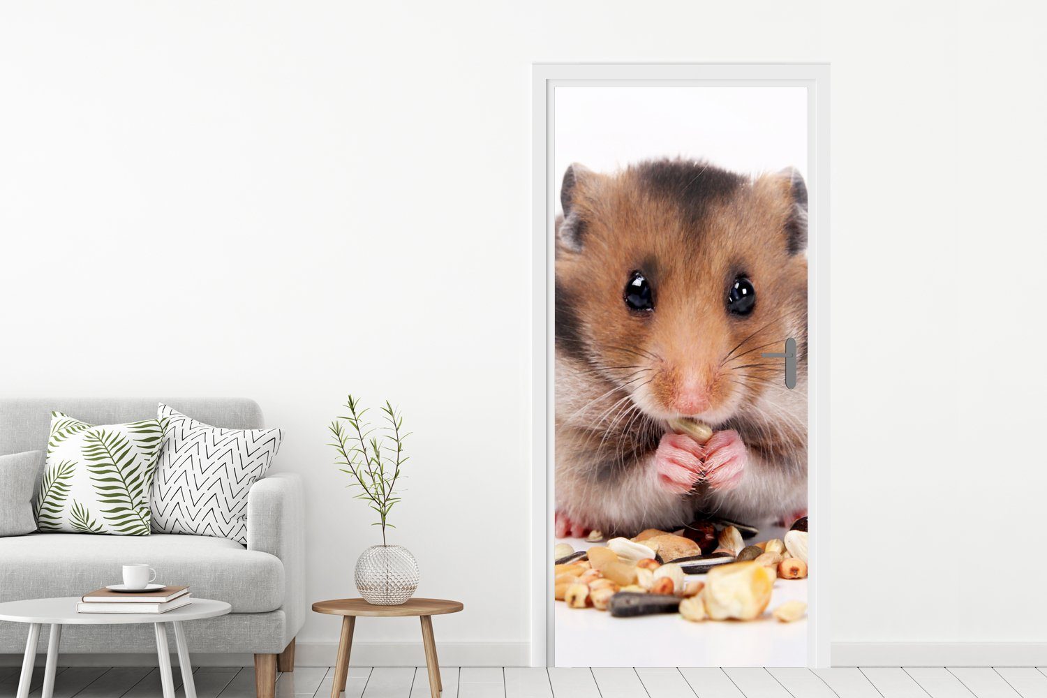 MuchoWow Türtapete Hamster frisst (1 Matt, 75x205 Fototapete cm bedruckt, Türaufkleber, St), für Tür, Samen
