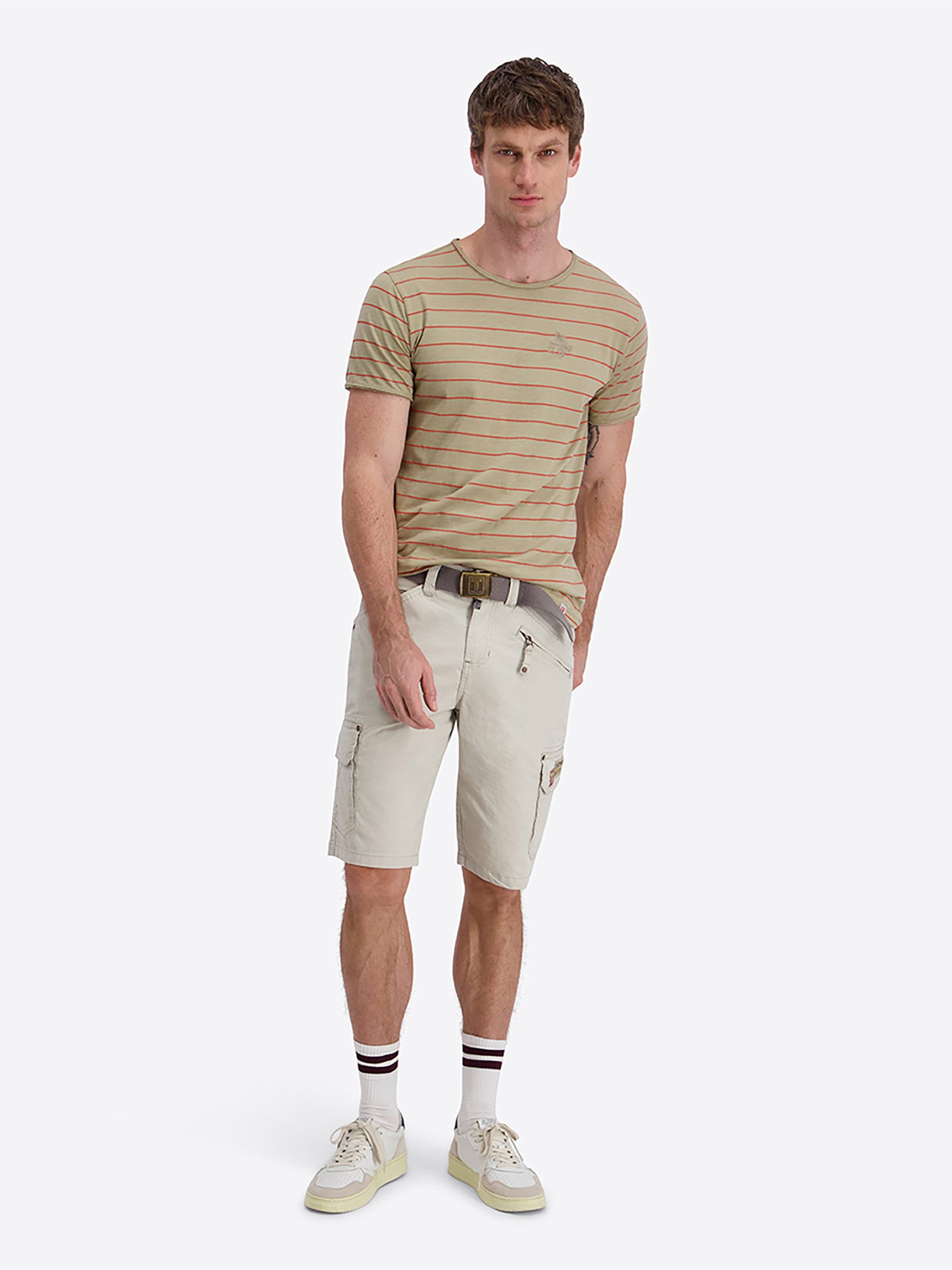 TIMEZONE Cargoshorts Inklusive Gürtel Cargotaschen Reißverschluss Bundkomfort für Herren (1-tlg) Baumwolle Normal Fit Einfarbig atmungsaktiv Reißverschluss