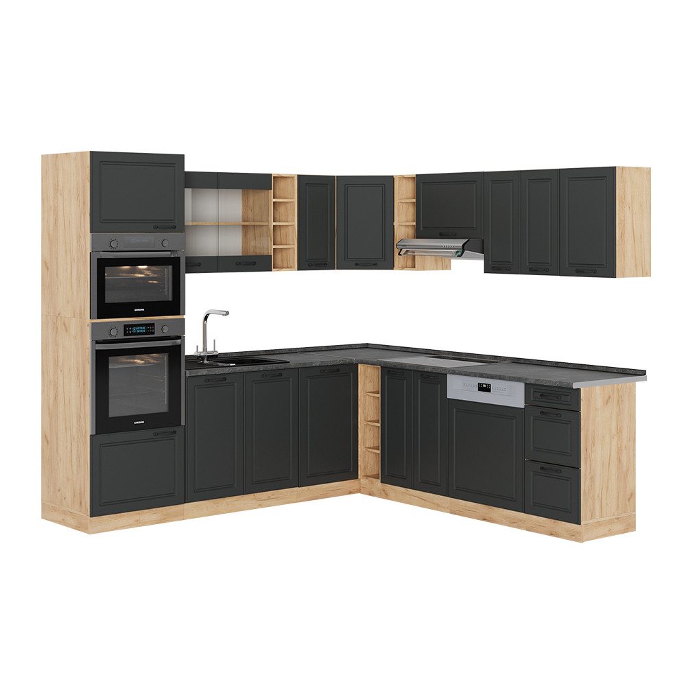 Vicco Winkelküche R-Line, Anthrazit Landhaus/Goldkraft Eiche, günstig online kaufen