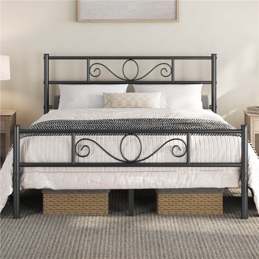 Yaheetech Bettgestell Metallbett mit Kopfteil, Einzelbett/Doppelbett Metallbettrahmen, 90/140/160 cm (B)