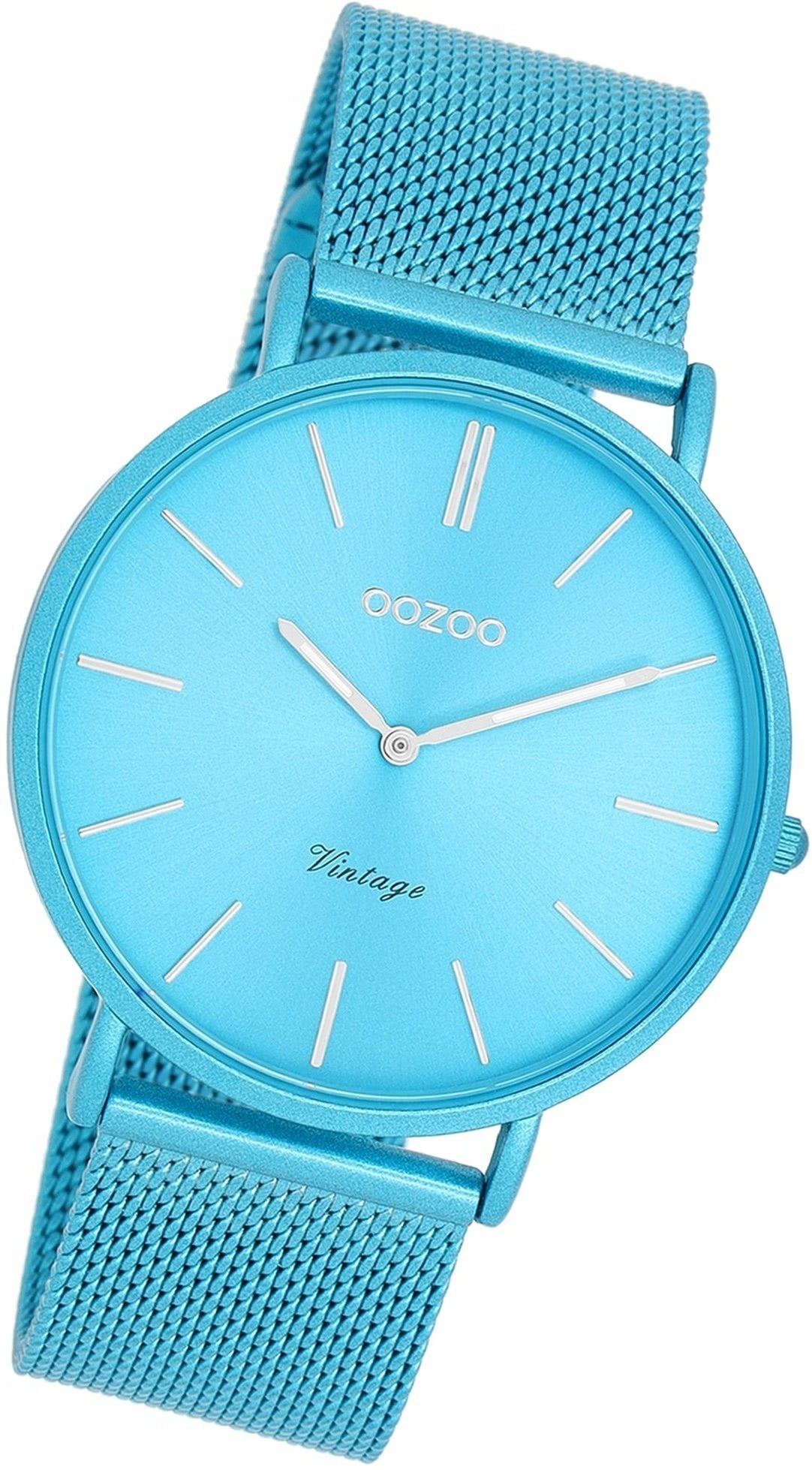 OOZOO Quarzuhr Oozoo Damen Armbanduhr Edelstahlarmband Gehäuse, rundes Damenuhr Vintage (ca. groß 40mm) blau, Analog