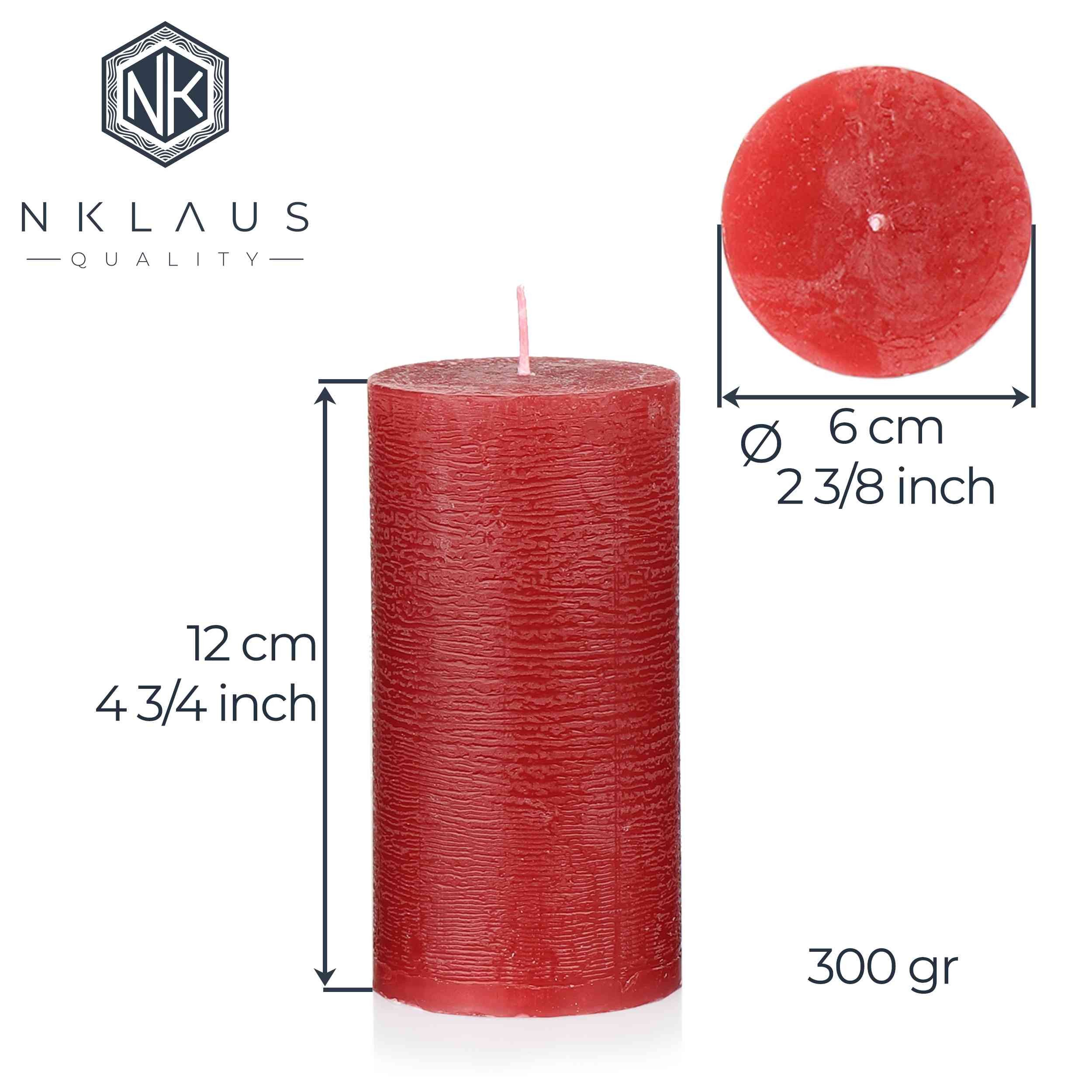 NKlaus Adventskerze Rustikale Kerze Weinrot 6x12 cm – Stumpenkerze für Adventskranz & Deko