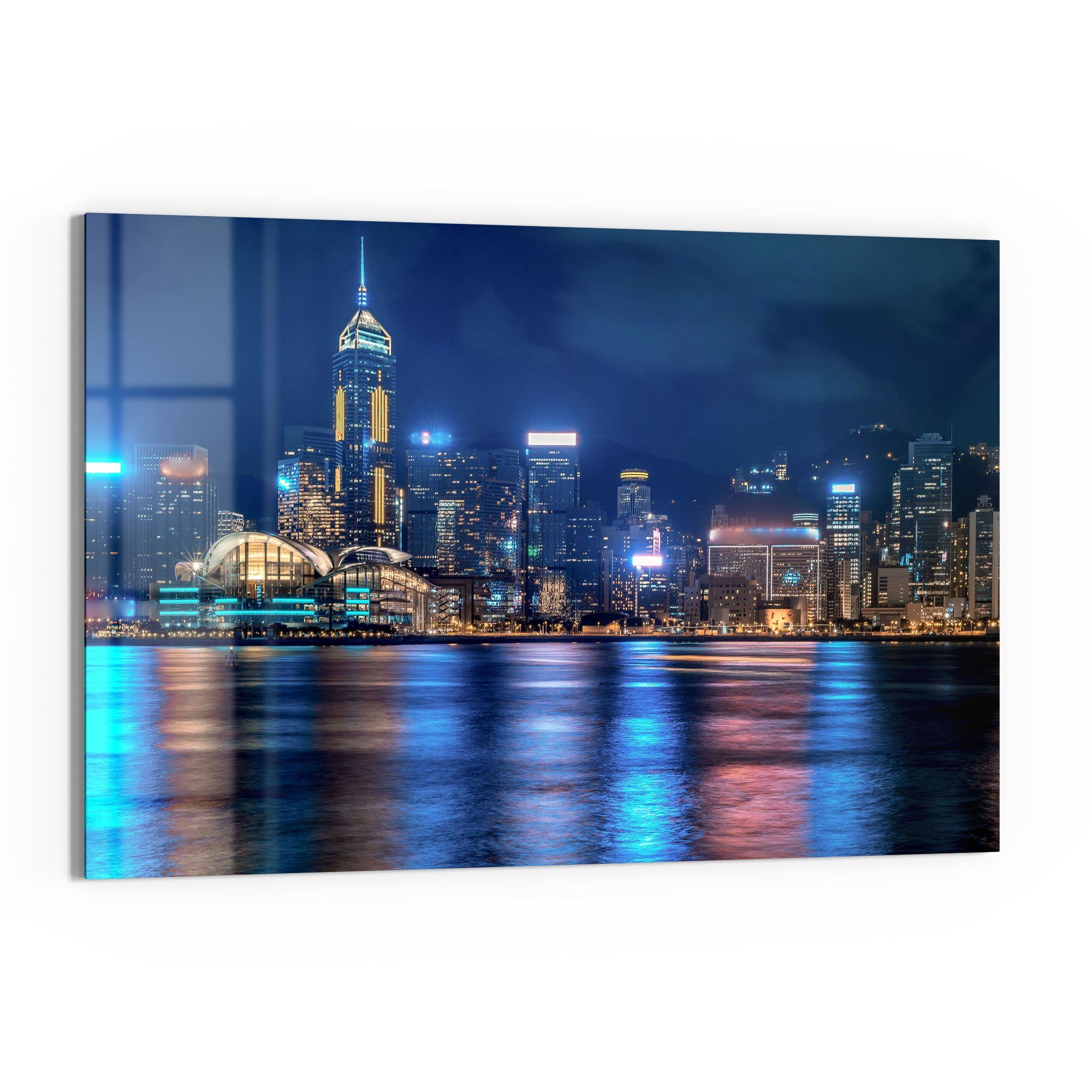 Glasbild 'Hongkongs Skyline nachts'