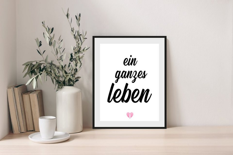 queence Bild mit Rahmen ein ganzes leben - think pink club Pinktober -  Gerahmter Digitaldruck, Spruch (1 St), Holzrahmen - Dekoration - Schwarzer  Rahmen - in verschiedenen Größen