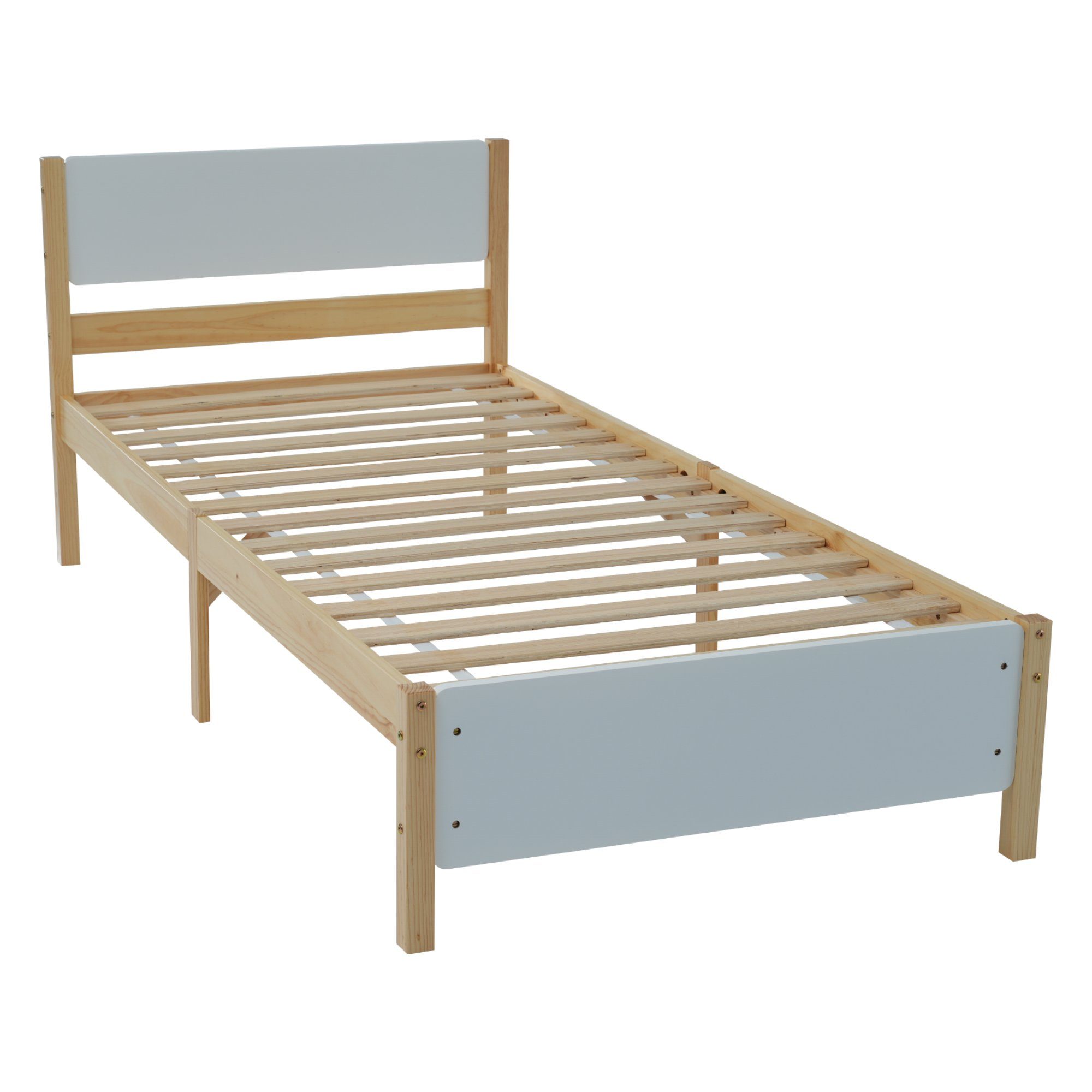 WISHDOR Holzbett Einzelbett Funktionsbetten, Kiefernholzrahmen Fußteil (90x200 aus und Matratze mit Erwachsenenbett, mit Mittelfuß ohne Kopf- Jugendbett, cm, MDF)