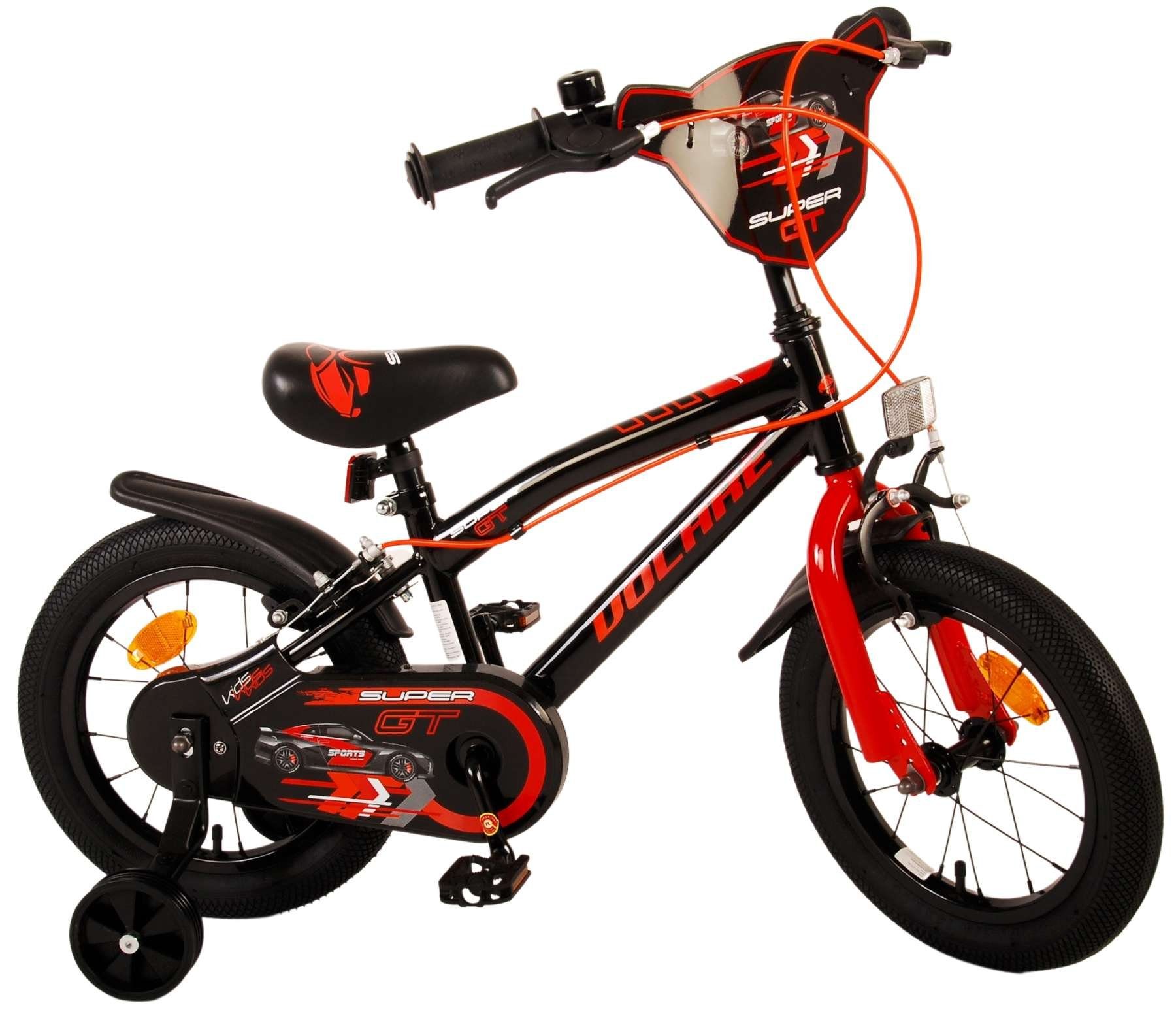 TPFSports Kinderfahrrad Volare Super GT 14 Zoll 2x Handbremse, 1 Gang, (Jungsfahrrad - Jungen Kinderrad - ohne Schaltung - Sicherheitsgriffe), Jungs Fahrrad - Kinder Fahrrad 14 Zoll mit Stützräder - Rot