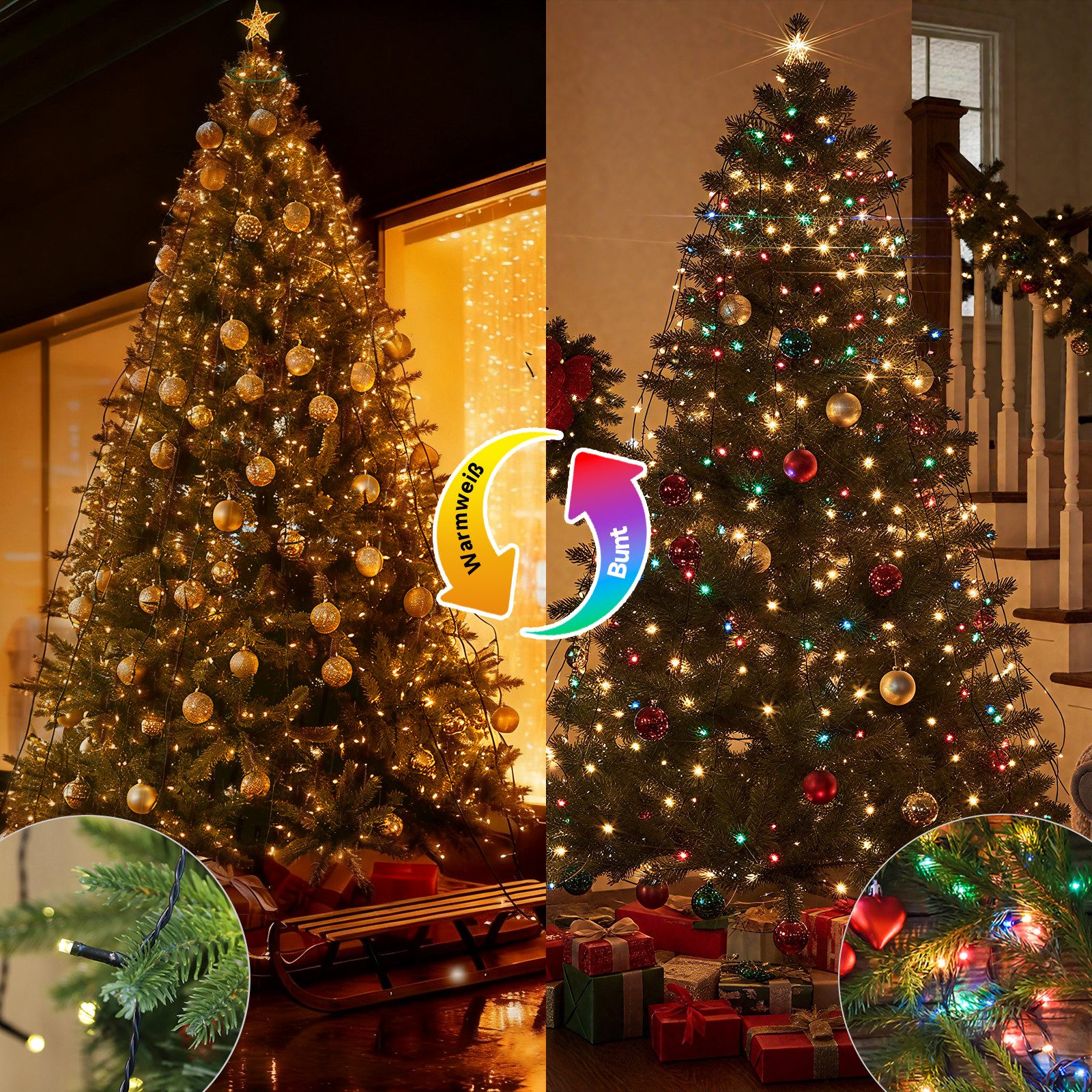 Salcar LED-Lichterkette LED Weihnachtsbaum Lichterkette – Warmweiß & Bunt u günstig online kaufen