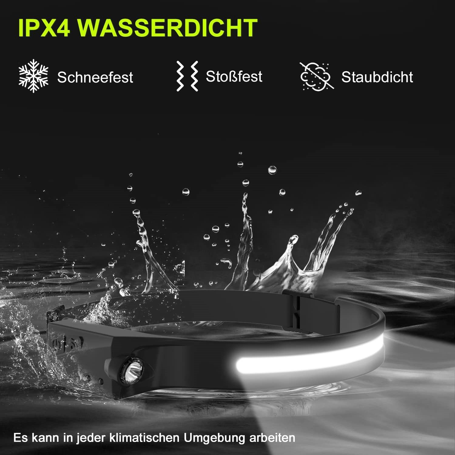 Grün COB IPX4 Modi Stück Stirnlampe Sensor 1200mAh mit USB Set), Olotos 230°Ultra 5 Wasserdicht Weitwinkel Scheinwerfer LED Wiederaufladbar Licht (2 XPE Kopflampe