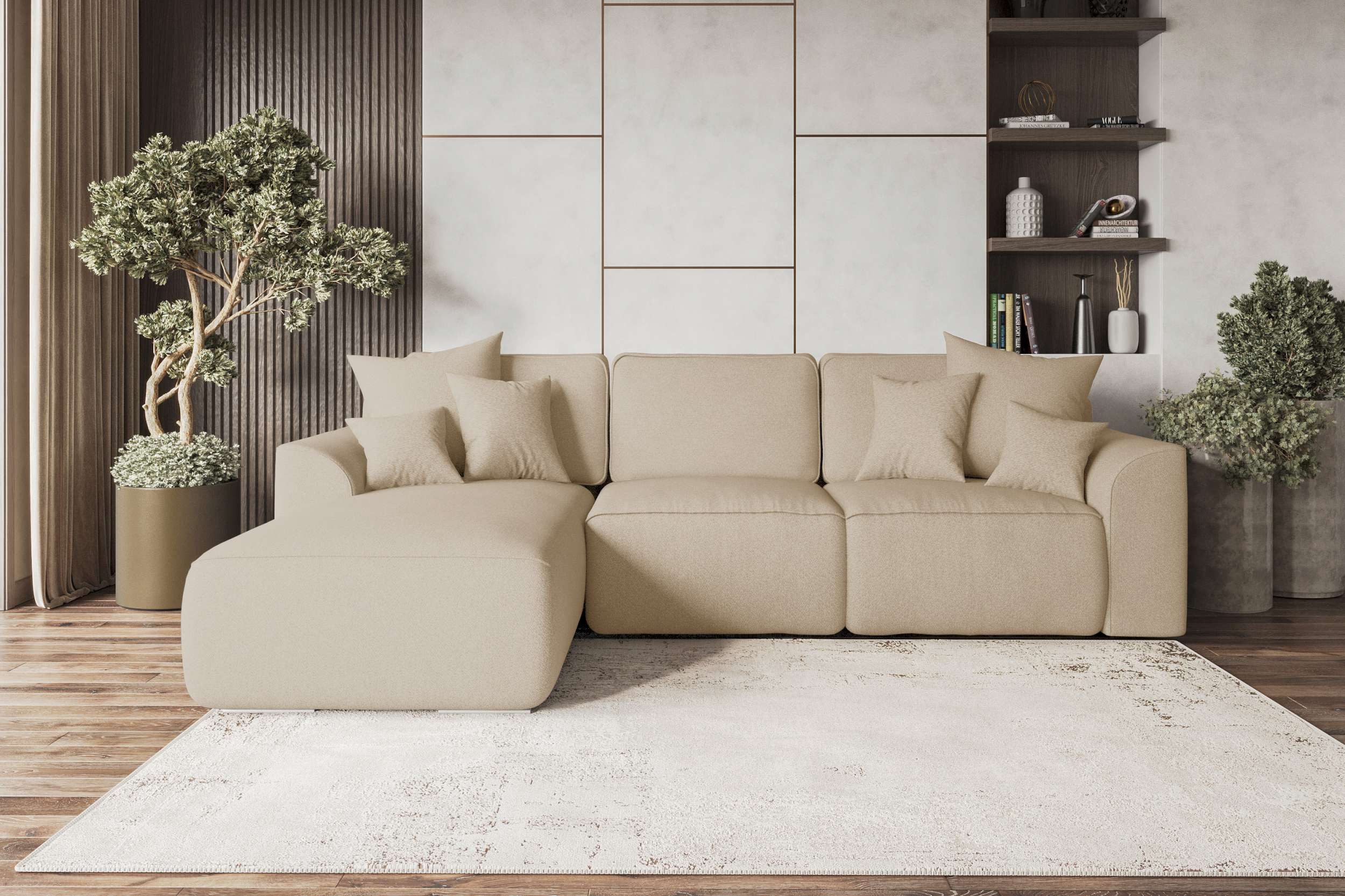 99rooms Ecksofa Gusto, Sofa L-Form, Eckcouch, mit abnehmbaren Kissen,Rundumbezug aus gepolstertem Strukturstoff NEVE