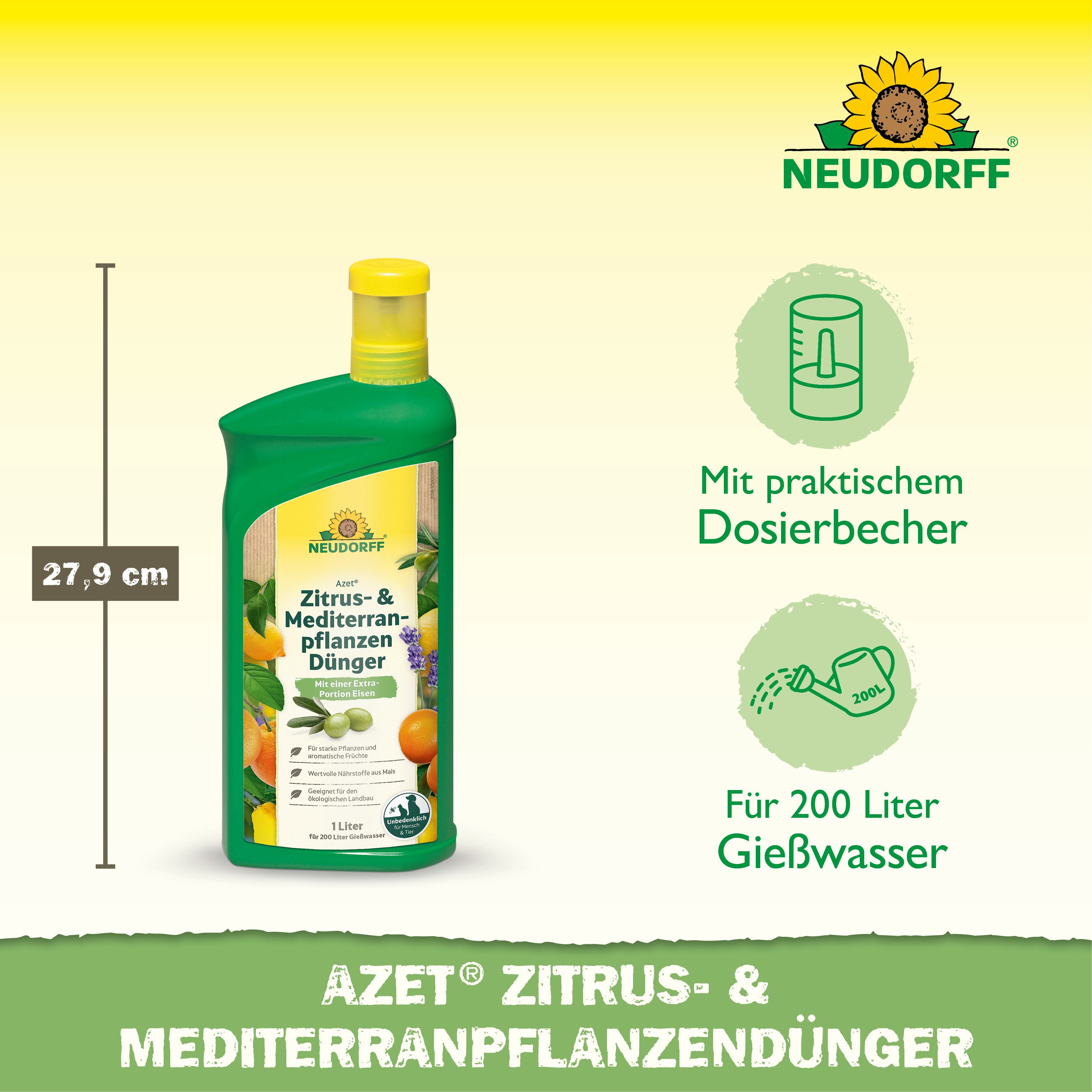 Neudorff Spezialdünger Azet Zitrus- & Mediterran PflanzenDünger 1 L, Flüssiger organisch-mineralischer NPK-Dünger mit Eisen, 1 L für bis zu 200 L Gießwasser, Mi – Bild 3 von 5