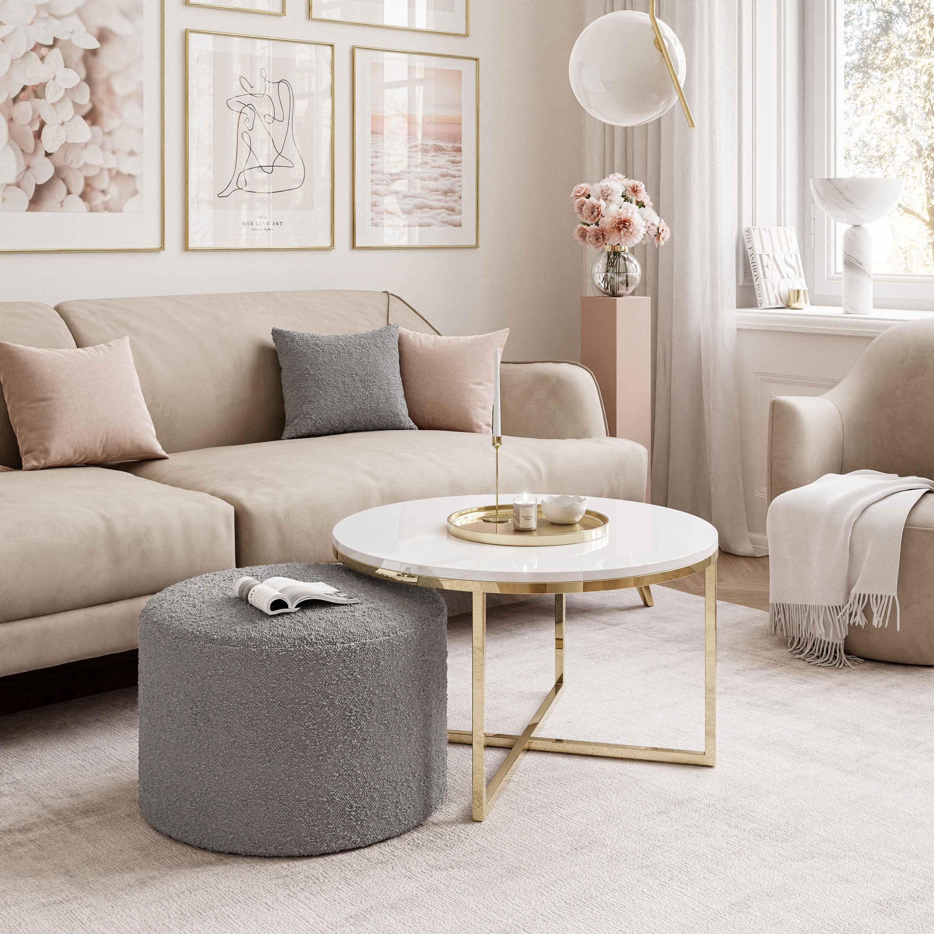 Lookway Couchtisch CIRI-X mit Hocker (Couchtisch mit einem Hocker), Durchmesser: ⌀70 cm