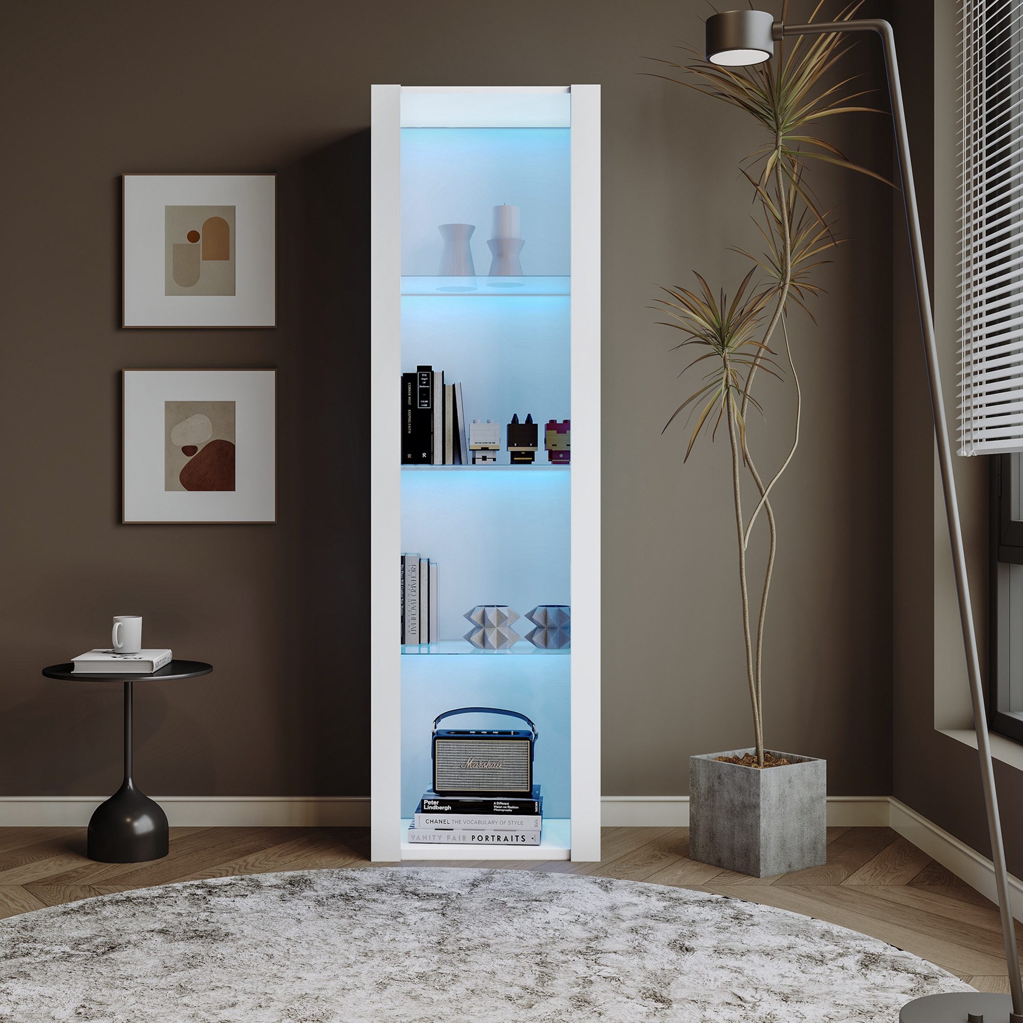 OKWISH Vitrine Standvitrine Glasvitrine (4 Fächern, ohne Tür) APP Steurung mit LED-Beleuchtung 55*38*166cm