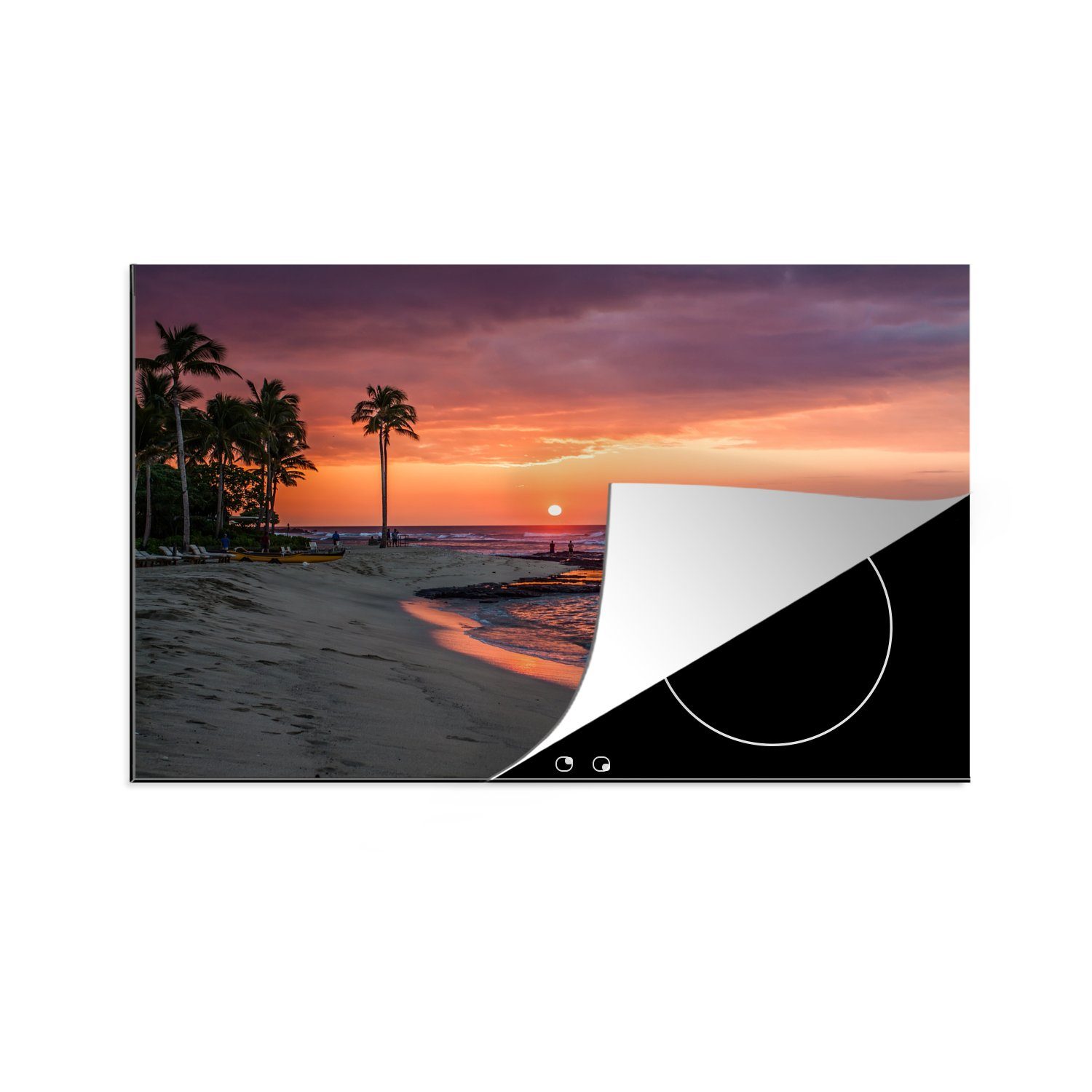 Induktionskochfeld Sonne, die MuchoWow Herdblende-/Abdeckplatte Strand Hawaii tlg), - küche, Ceranfeldabdeckung Vinyl, 81x52 - für Schutz (1 cm,