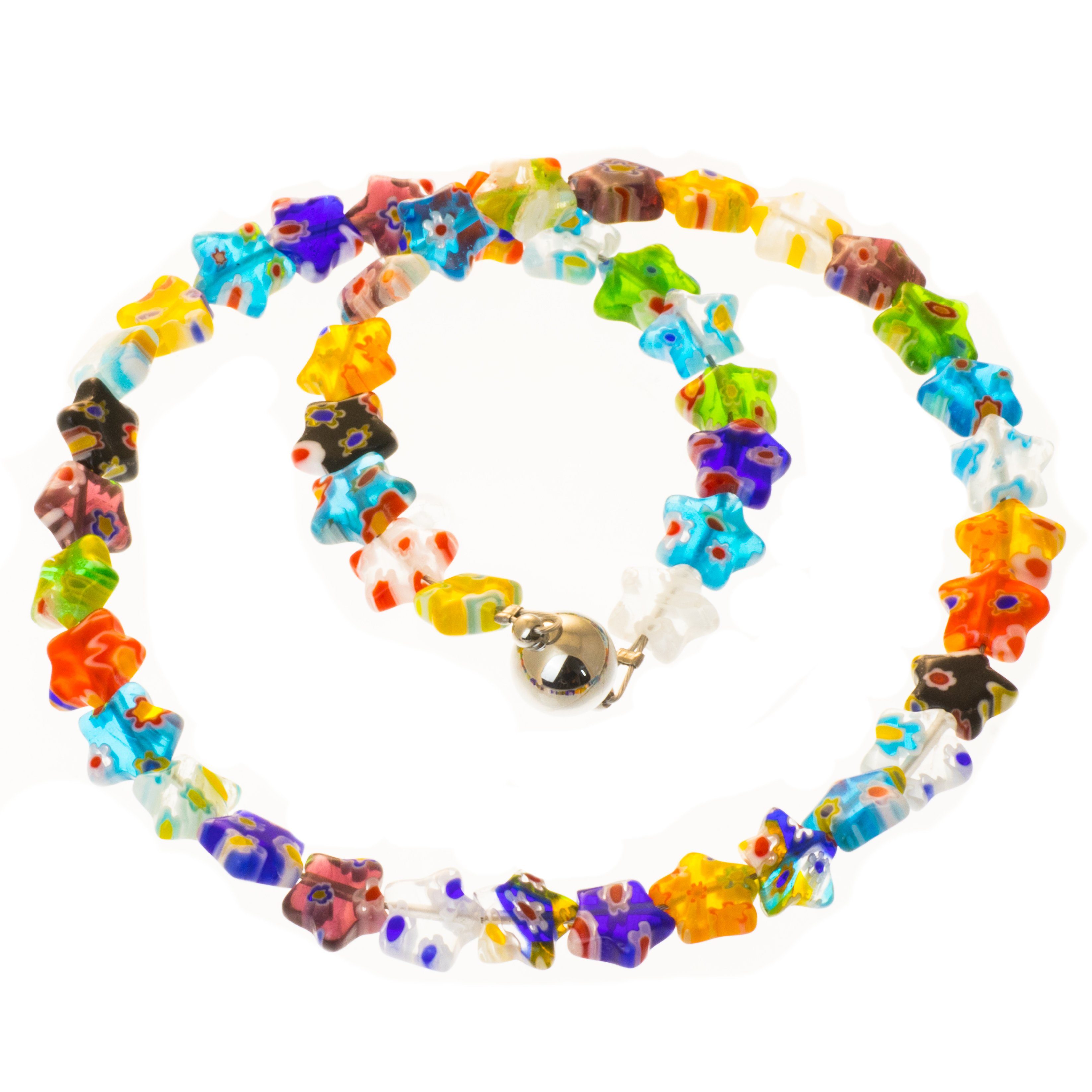 Bella Carina Perlenkette Kette mit Millefiori Glas Sternchen, Magnetverschluss