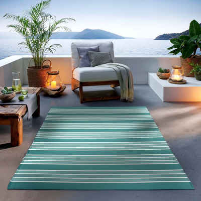 Teppich Outdoor & Indoor Teppich, TaCa Home, rechteckig, Höhe: 3 mm, Terrasse Balkon Garten Wohnzimmer Küche, Petrol - 80 x 150 cm