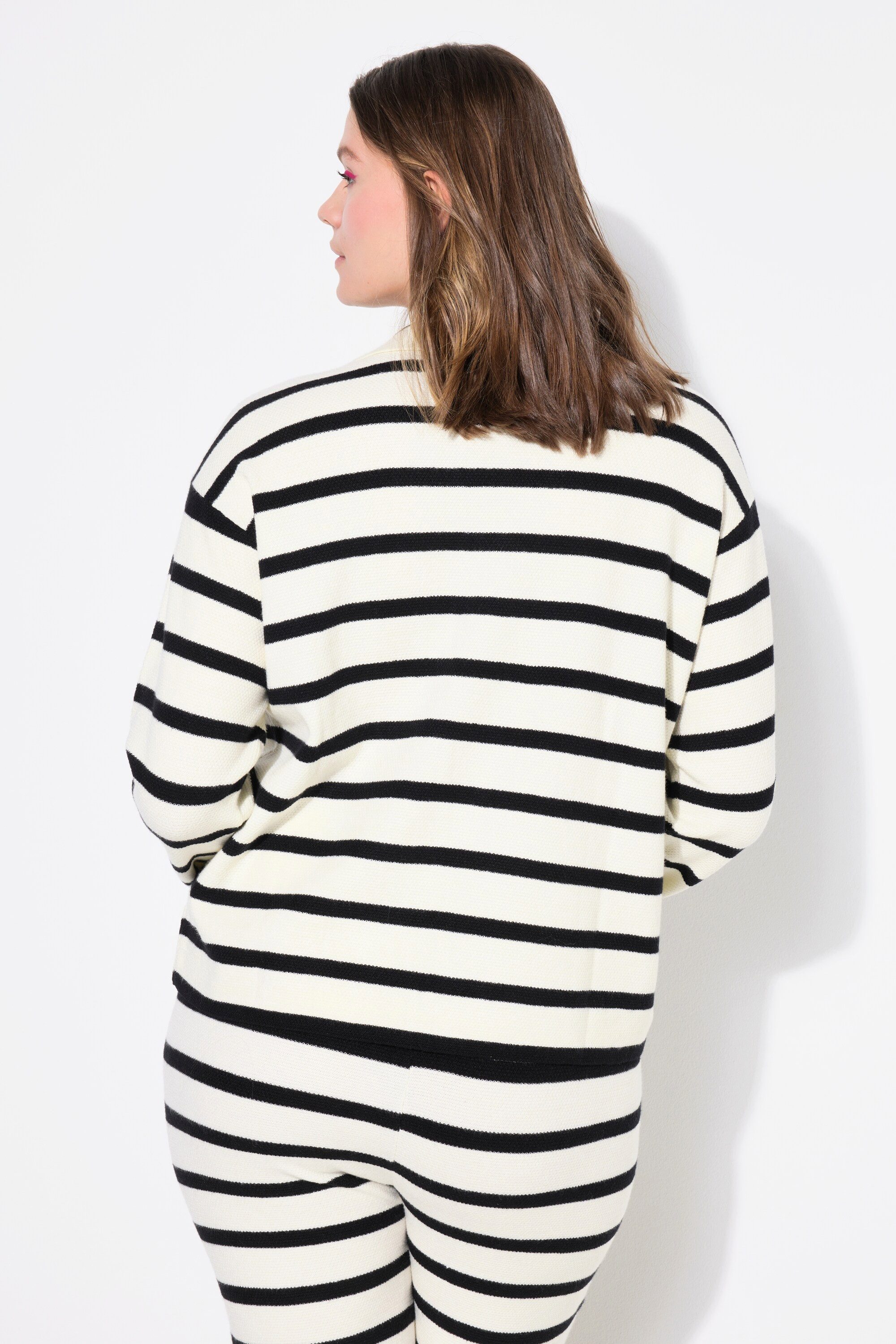 Studio Untold Strickpullover Polo-Pullover oversize Strukturstrick mit Ringeln