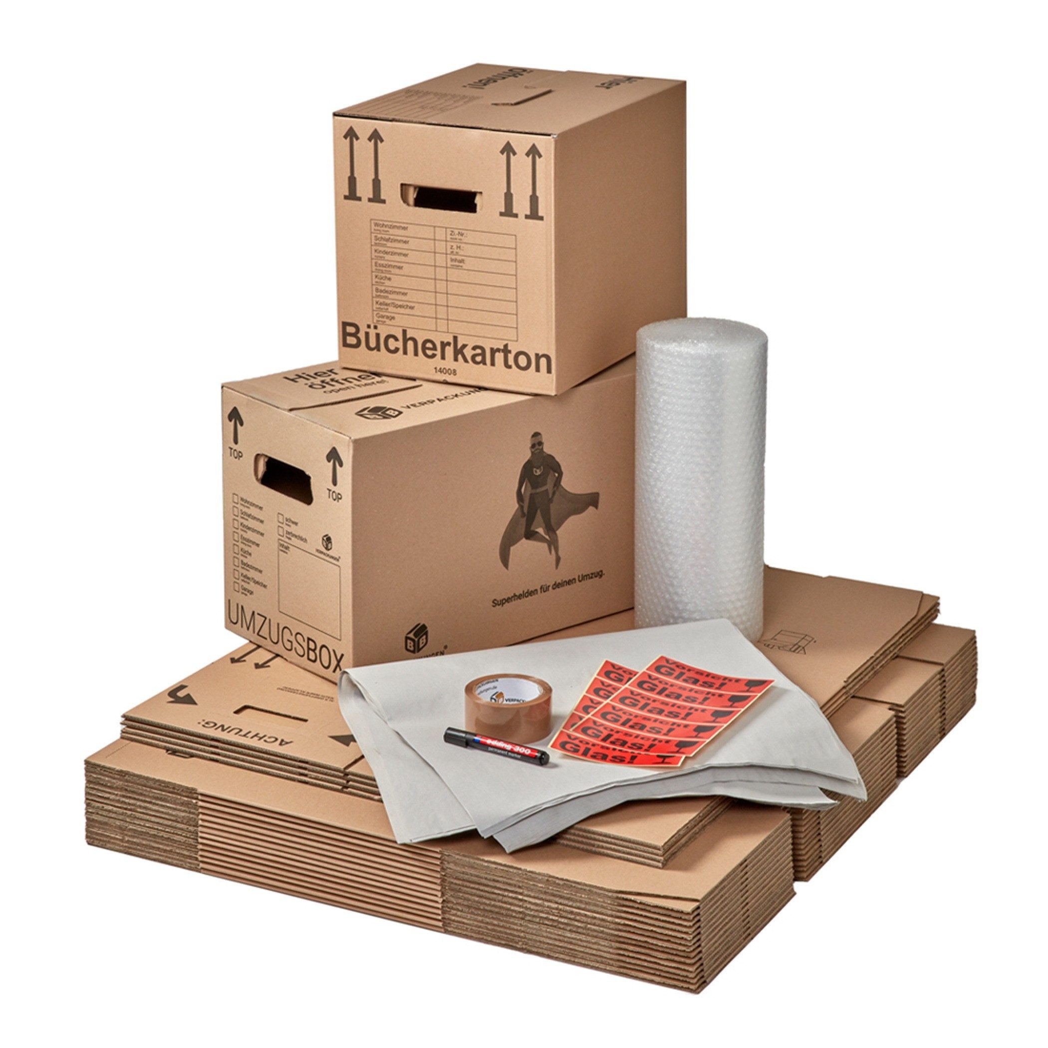 BB-Verpackungen Umzugskarton Umzugskomplettpaket Umzugsset, 1 bis 2 Zimmer-Wohnung, für 50 m² – Bild 4 von 4