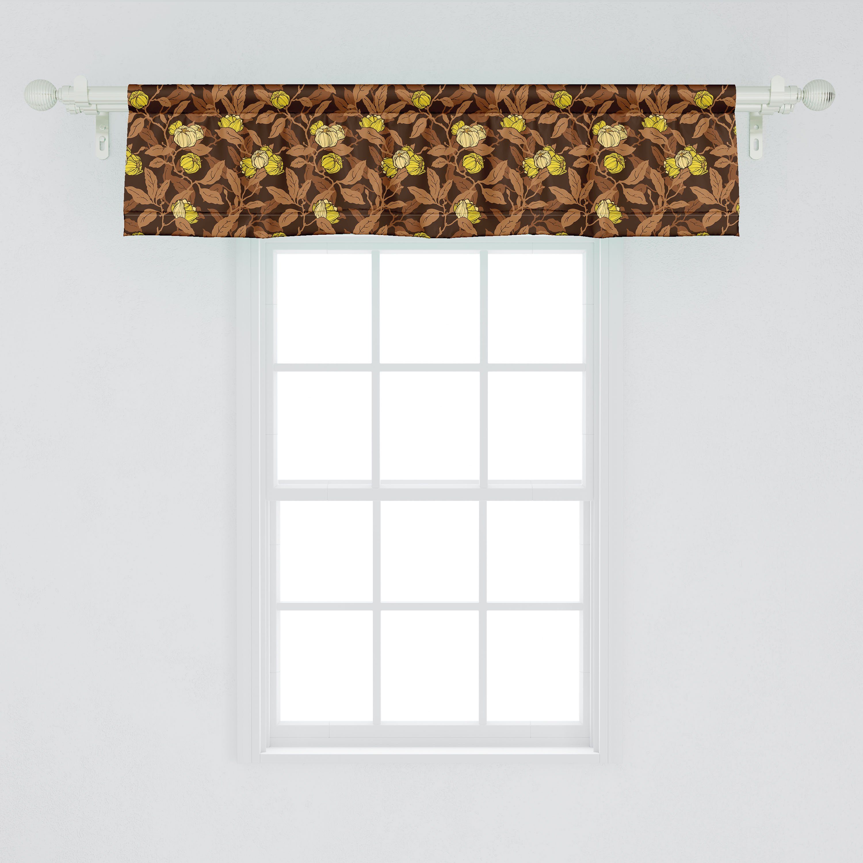 blühen für Abakuhaus, und Küche Dekor Microfaser, Blumen Scheibengardine Vorhang mit Stangentasche, Blätter Blumen Volant Schlafzimmer