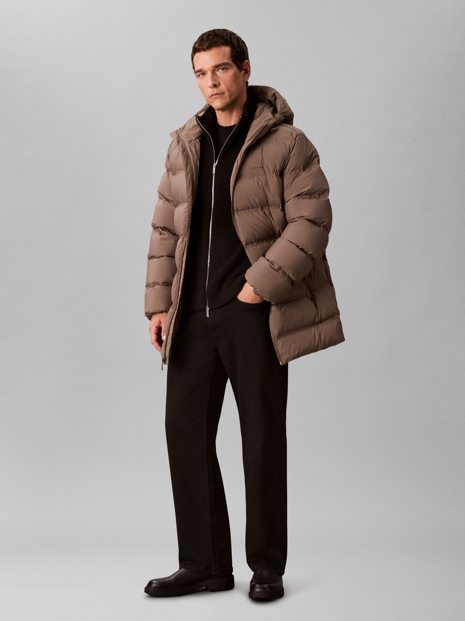 Calvin Klein Steppmantel LS BONDED CHNNLD LONG HOODED PUF Mit Rundhalsausschnitt, regular fit
