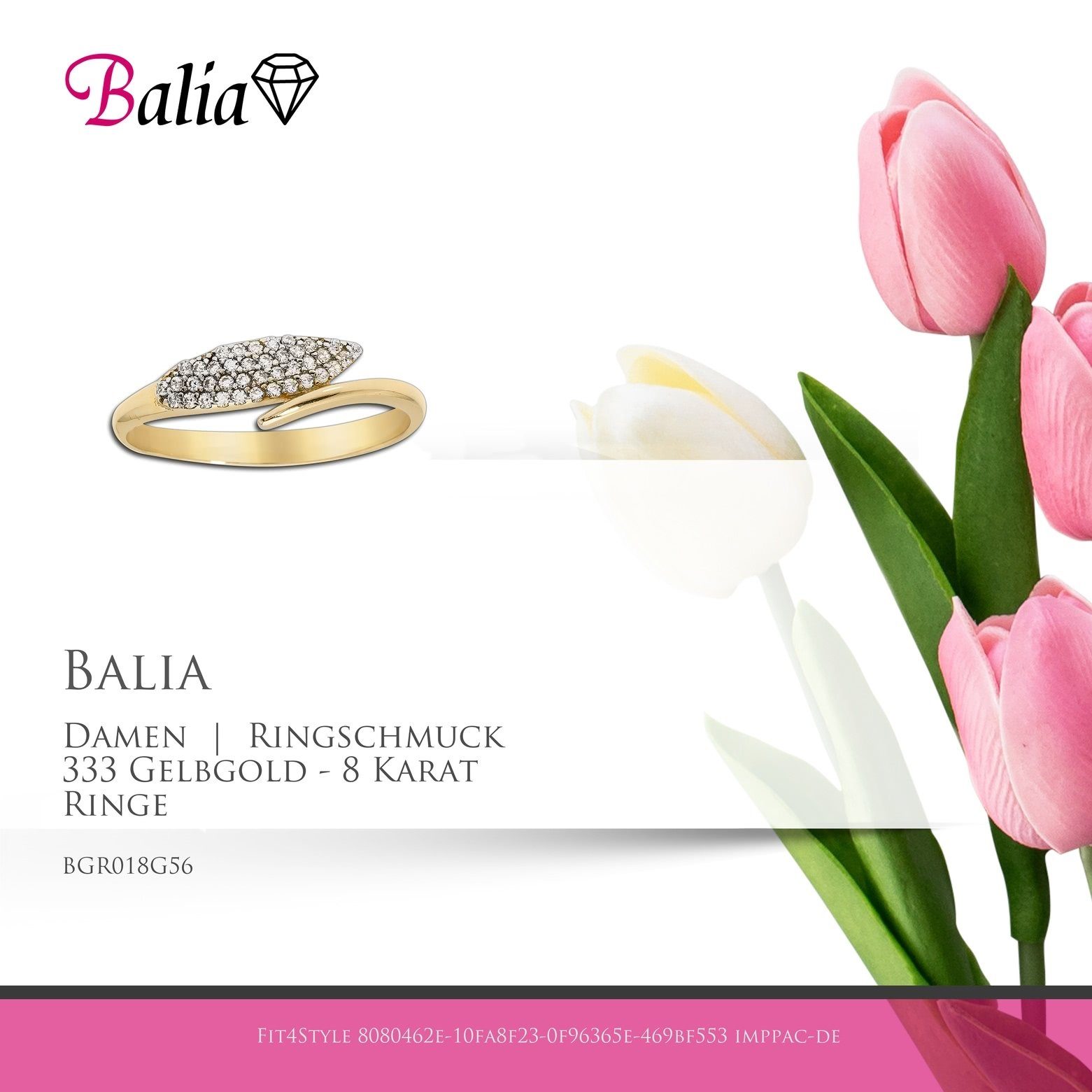 Ringe, Gelbgold Balia (17,8) Blatt, Karat Balia Ring 8Kt - Damen Damen 8 56 Blatt Gr.56 Goldring Gold (Fingerring), 333