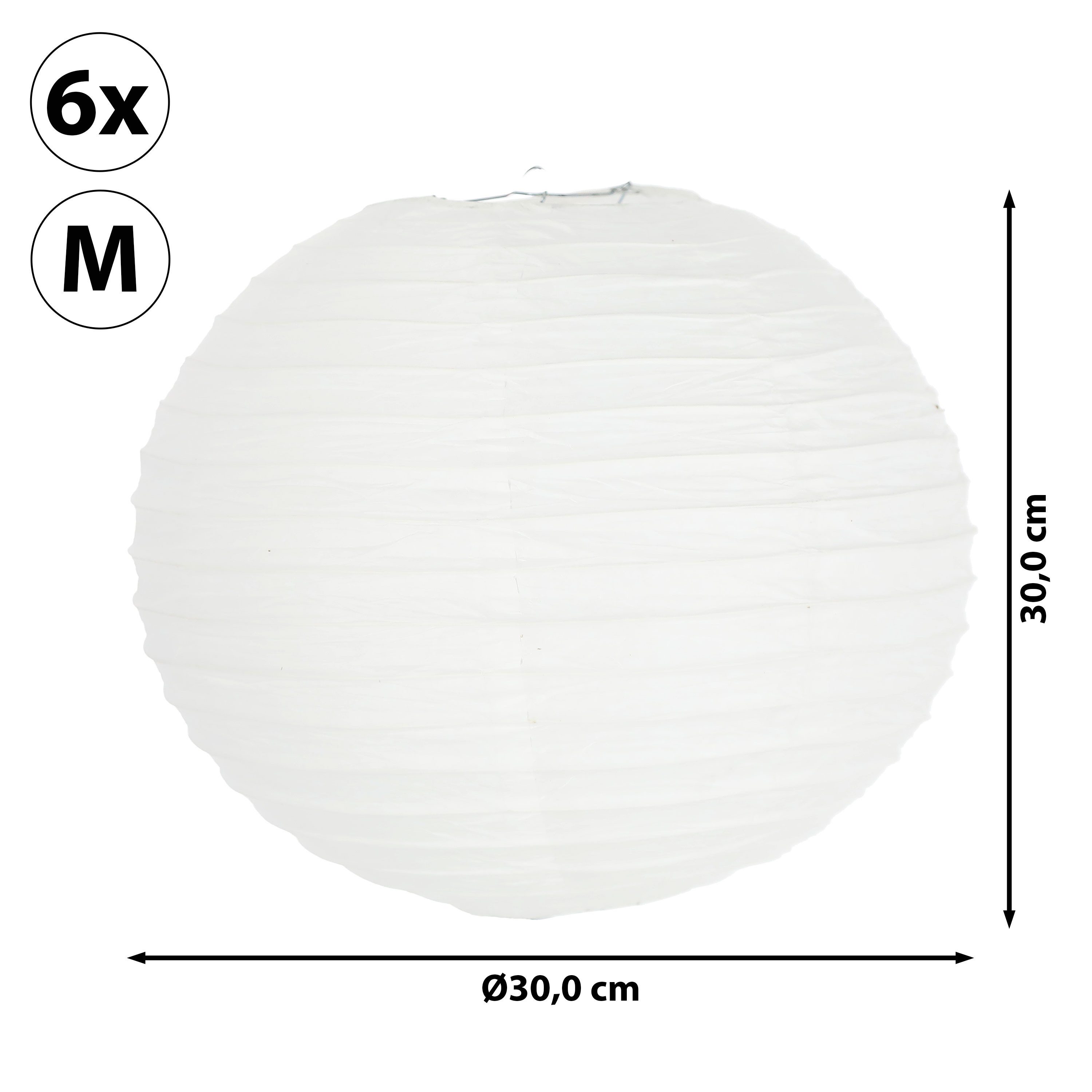 CEPEWA Lampion Papierlampion 6er Set Papier Ø30cm weiß Laterne Lampion Ballon Deko