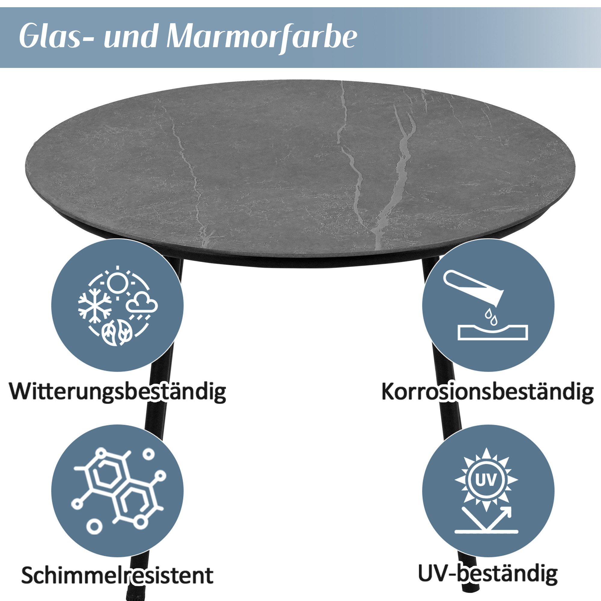MODFU Gartenlounge-Set wetterbeständig, wasserabweisend, (Garten-Lounge-Set, Gartenmöbel-Set, Outdoor-Sofa-Set, Balkonset, 4-tlg., 3-Sitzer-Sofa + 2 Couchtische + Fußhocker), Dickes Seilgeflecht, marmorierte Glasplatte, verzinkter Stahl