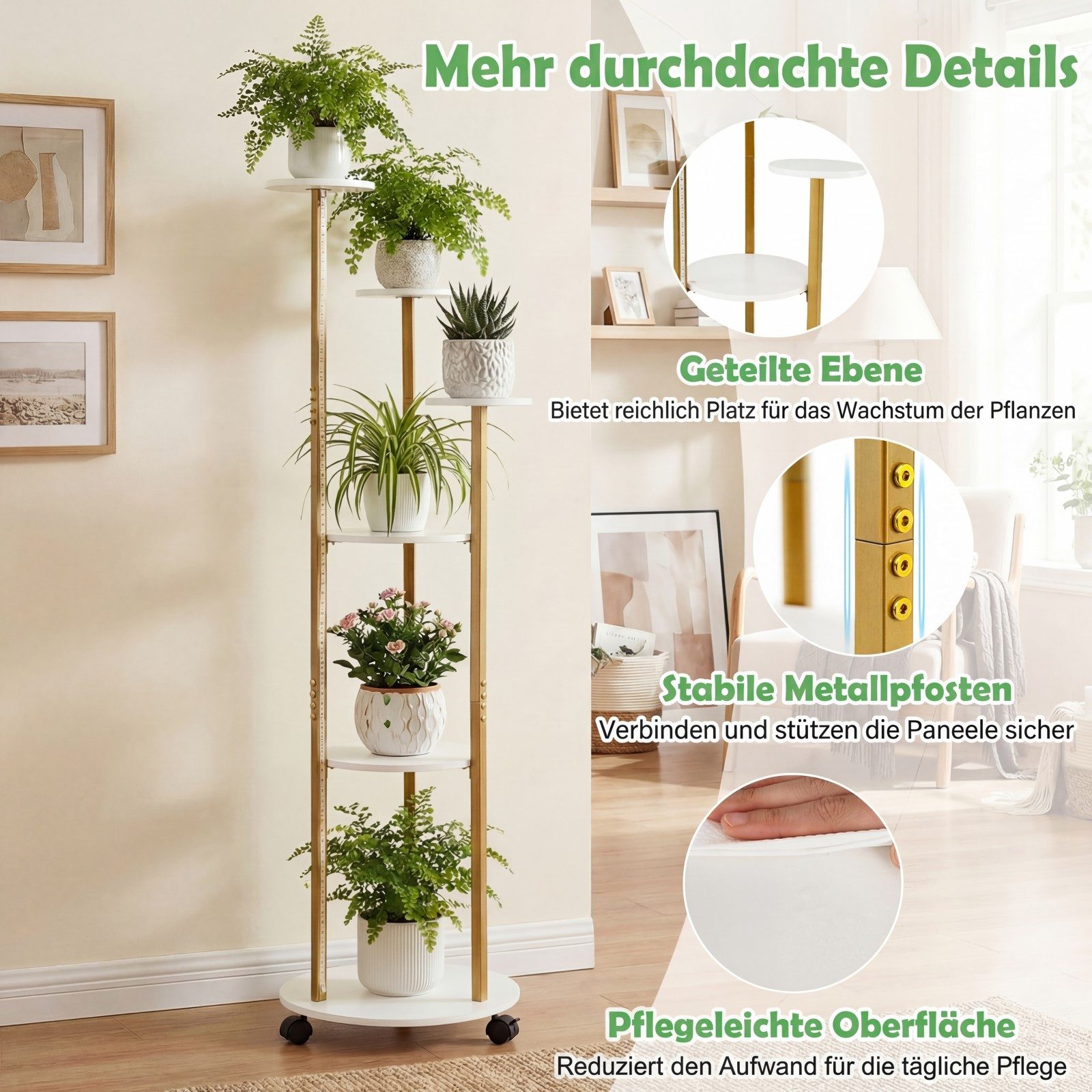 COSTWAY Blumenständer, 6-stufiges Pflanzenständer mit LED-Beleuchtung & Rollen