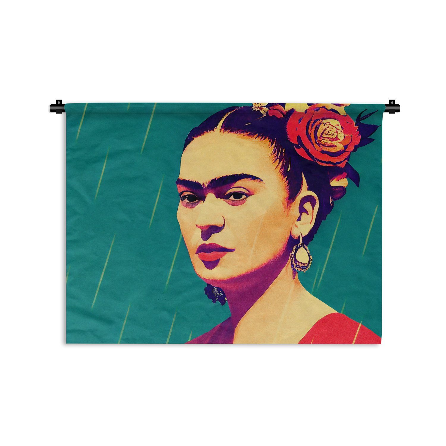 MuchoWow Wanddekoobjekt Porträt - Frida Kahlo - Frau - Vintage - Rot, Wanddeko für Wohnzimmer, Schlafzimmer, Kleid, Wandbehang, Kinderzimmer