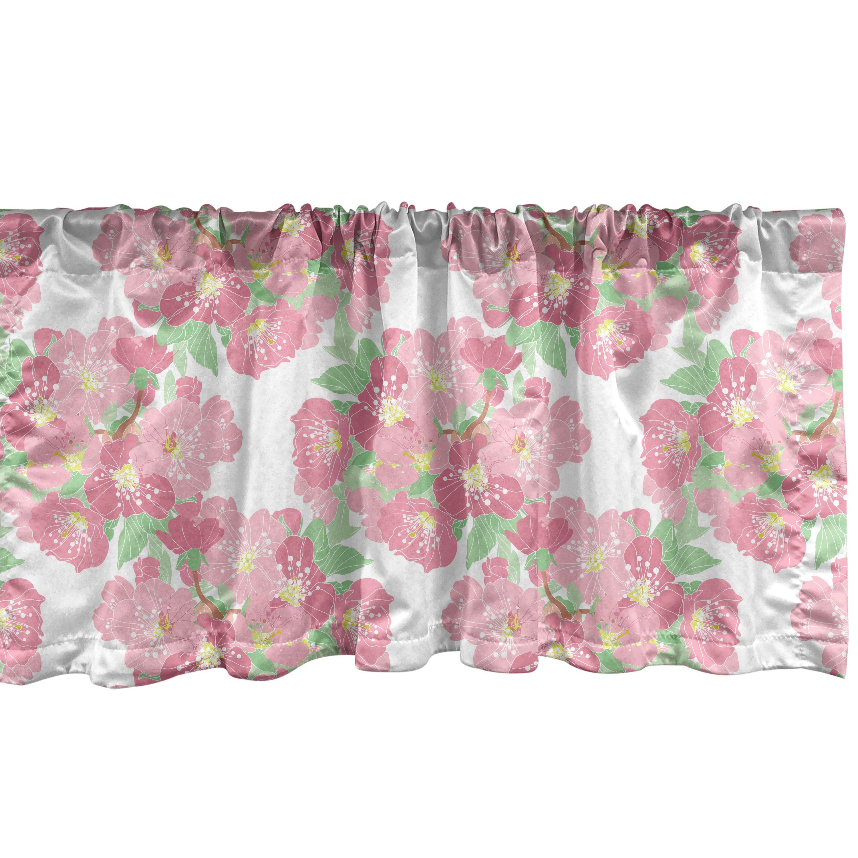 Scheibengardine Vorhang Volant für Küche Schlafzimmer Dekor mit Stangentasche, Abakuhaus, Microfaser, Kirschblüte symbolische Bloom