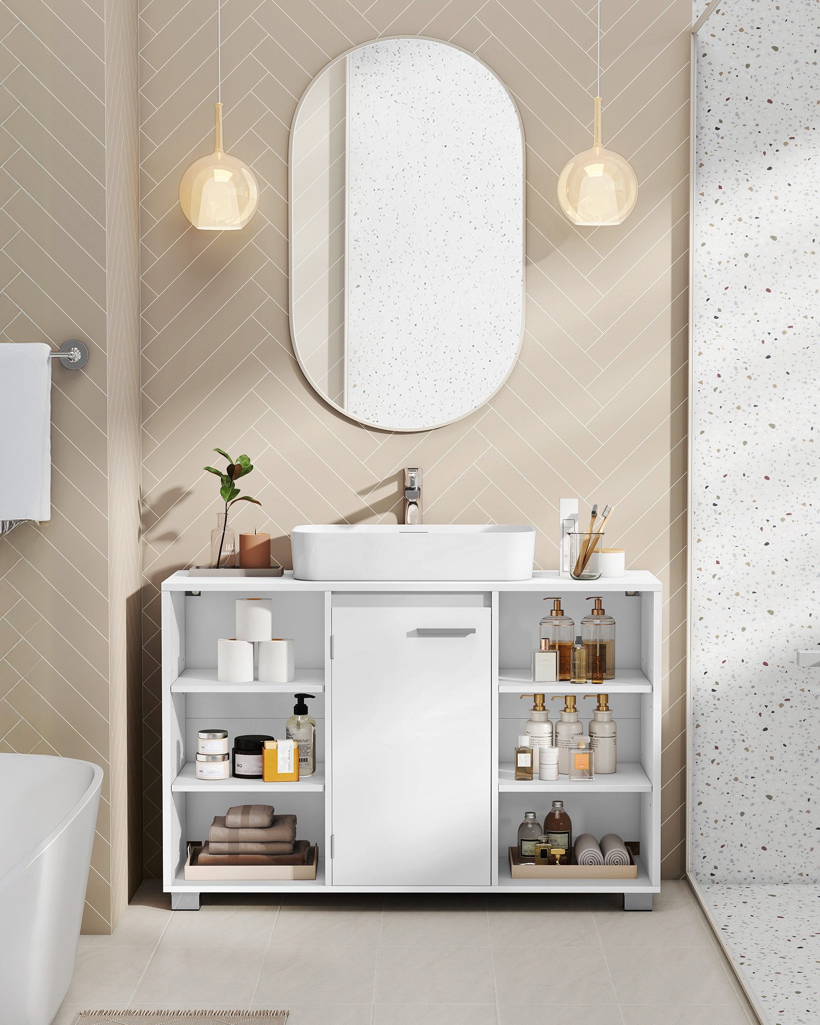 VASAGLE Waschbeckenunterschrank Unterschrank Badezimmerschrank Badschrank mit verstellbaren Ablagen, 30 x 90 x 60 cm, mit Füßen