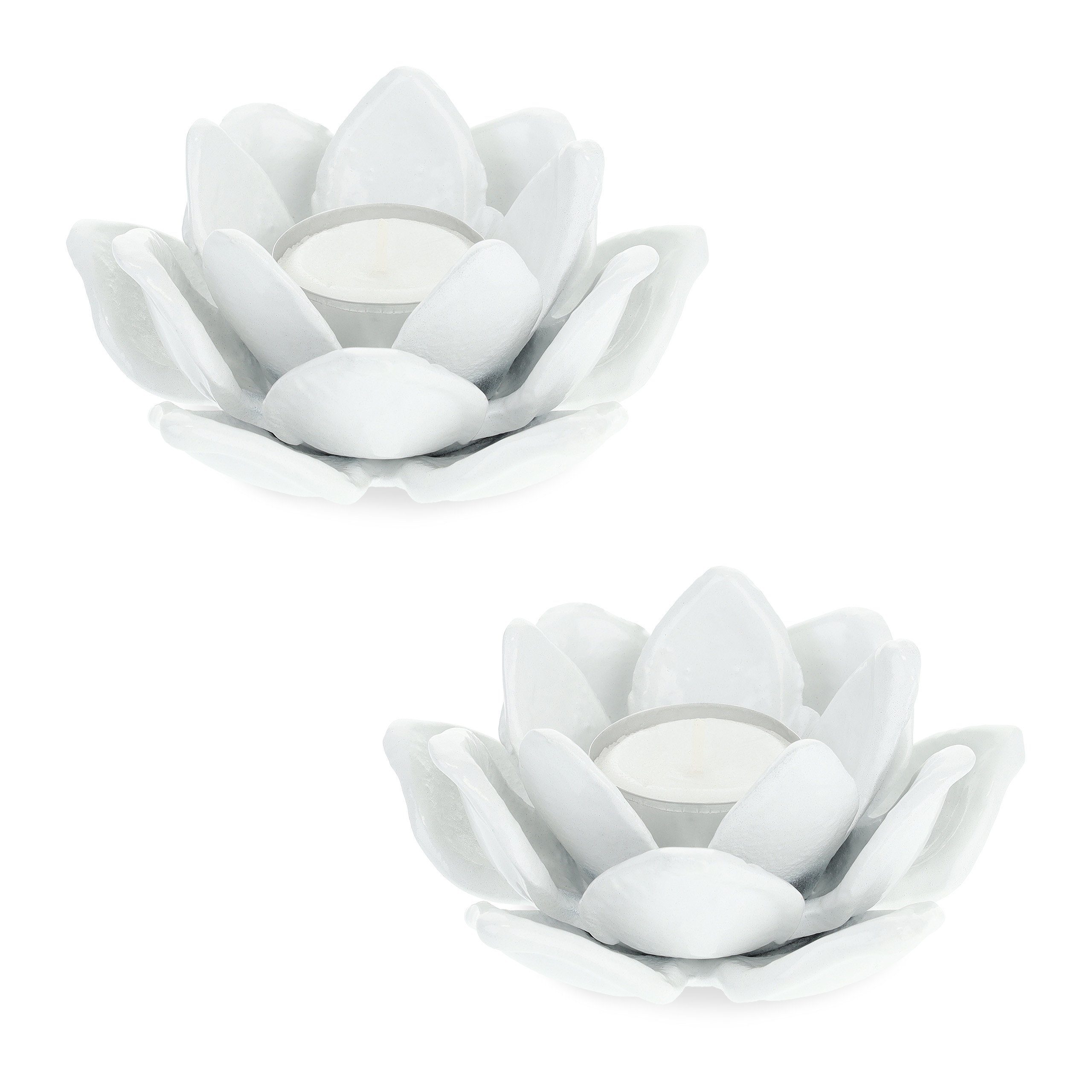 relaxdays Teelichthalter 2er Set Teelichthalter in Lotusform, Weiß