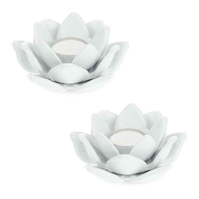relaxdays Teelichthalter »2er Set Teelichthalter in Lotusform«, Weiß