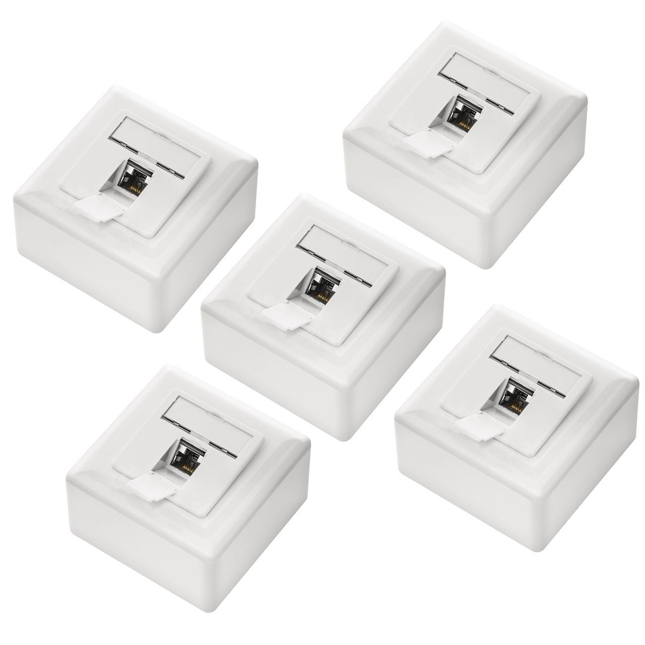 deleyCON 5x CAT6 Netzwerkdose 1x RJ45 Port Geschirmt Aufputz Netzwerk-Adapter