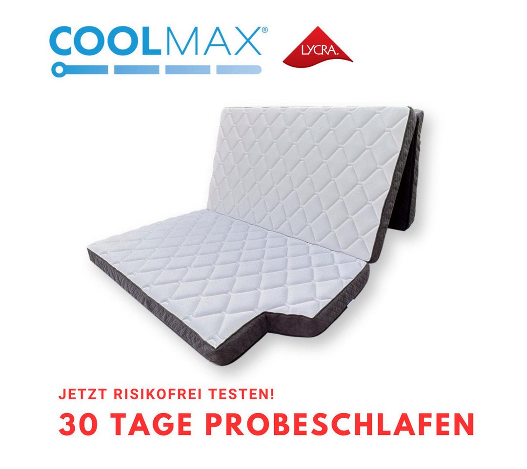 Klappmatratze für VW T5 T6 T6.1 California, 10x115x195 cm, MatratzenL.A.B®, 10 cm hoch, (Kaltschaum, Härtegrad H3 fest), COOLMAX® LYCRA® mit Velours in Alcantara Optik