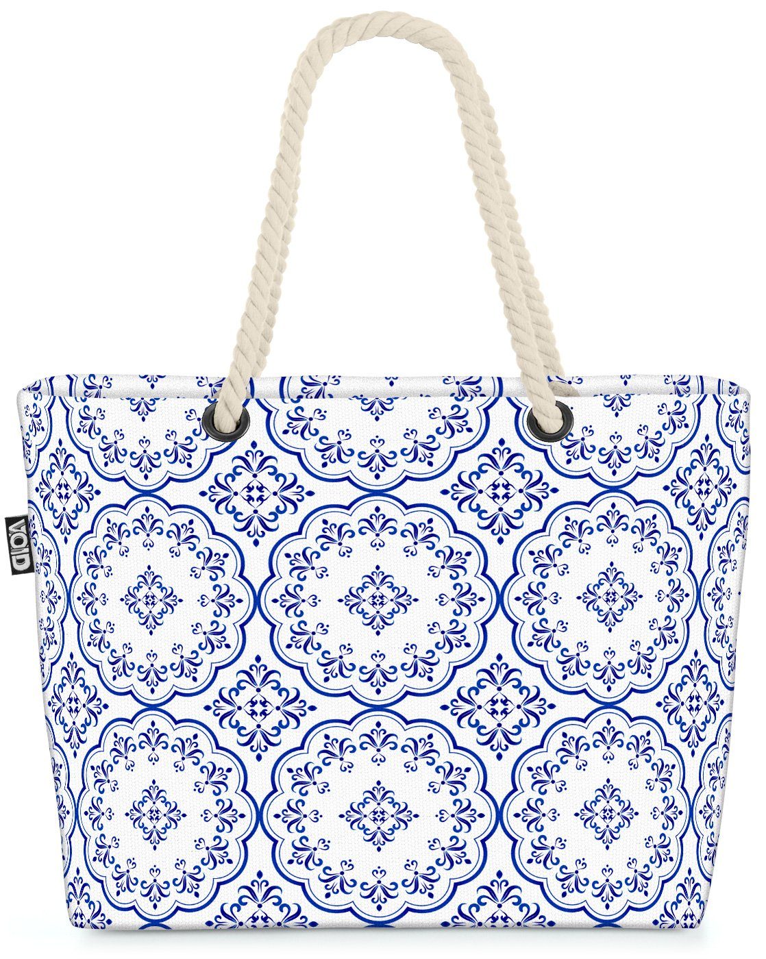 VOID Strandtasche (1-tlg), Ornament Muster Beach Bag Fliesen Blau Weiss Landhaus Stil Muster gemustert Bad