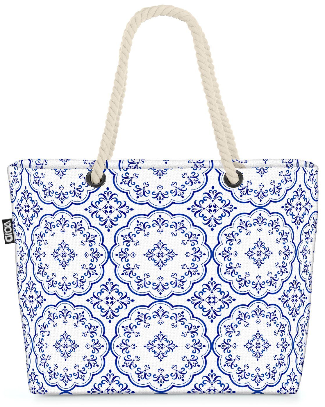 VOID Strandtasche (1-tlg), Ornament Muster Beach Bag Fliesen Blau Weiss  Landhaus Stil Muster gemustert Bad