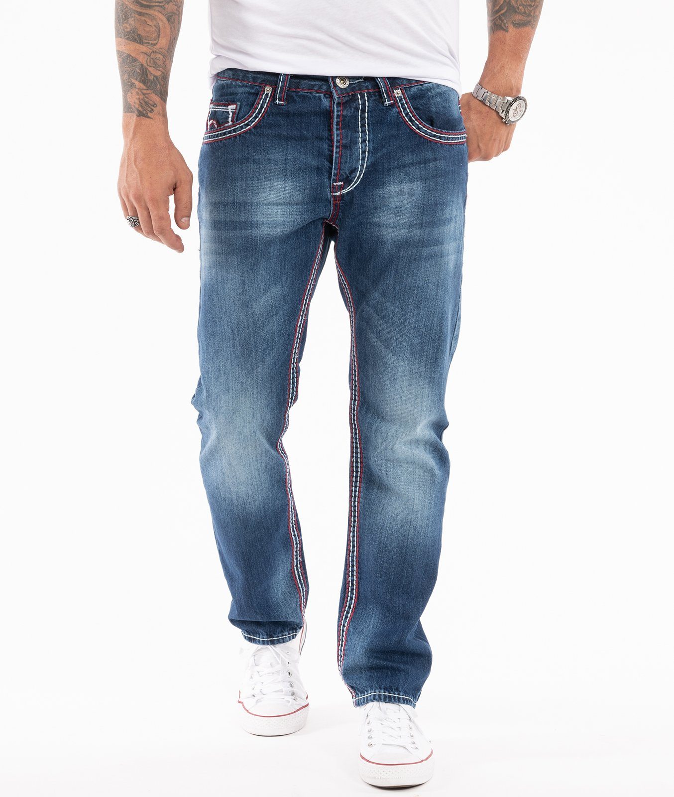 Rock Creek Straight-Jeans Herren Jeans dicke Nähte Dunkelblau RC-2272 | Weite Jeans