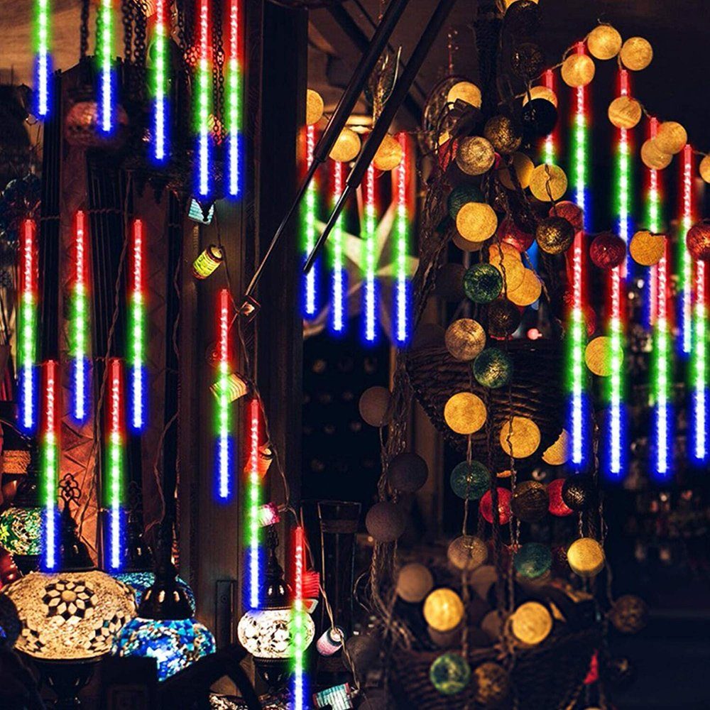Rosnek LED-Lichterkette 30CM / 50CM LED Eiszapfen Lichterkette,Weihnachtsbeleuchtung Deko, 4 Farben, Warmweiß, Weiß, Mehrfarbig, Blau, 8 Röhren – Bild 4 von 5