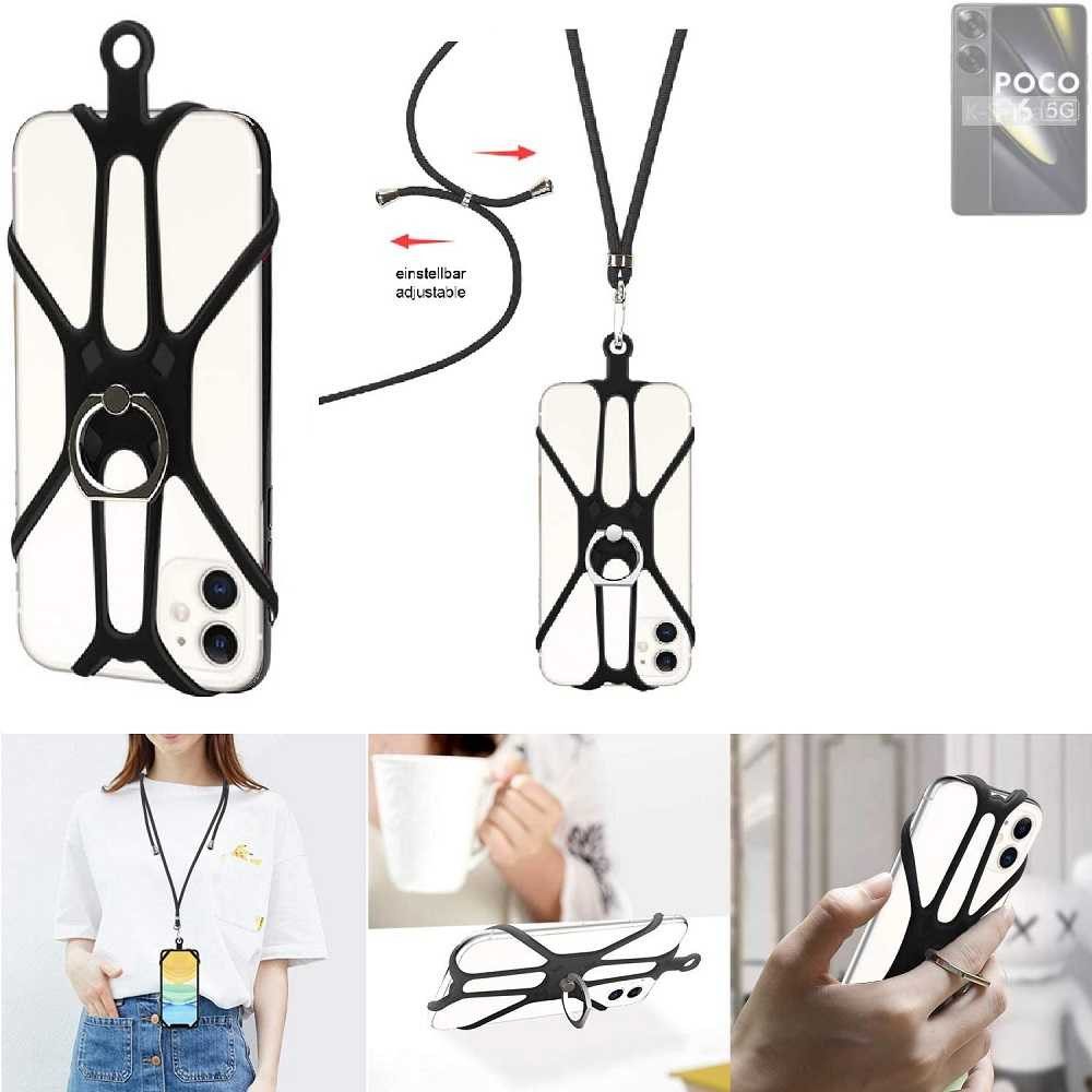 K-S-Trade Handyhülle für POCO F6, 3in1 Handykette Handyband Handykordel Halsband Smartphone-Ring