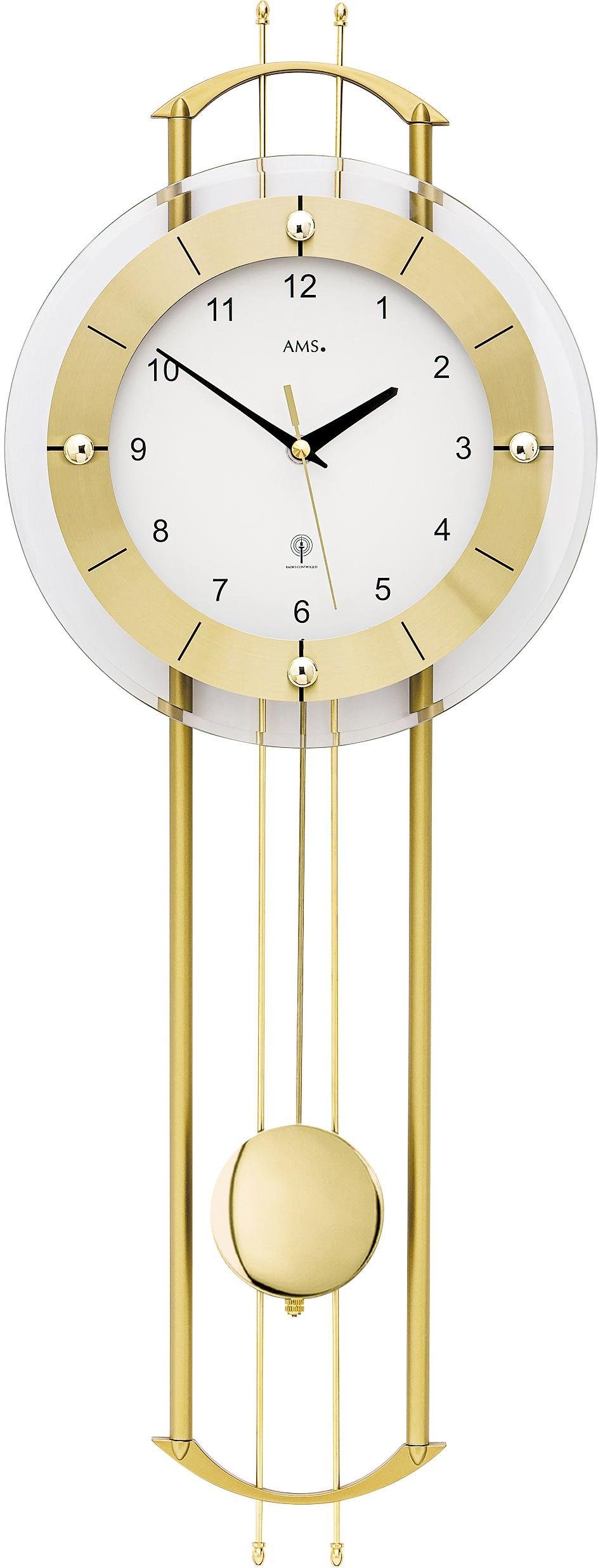 AMS Funk-Pendelwanduhr F5257 (Quarzuhr, Metall-/Kunststoffgehäuse,Esszimmer günstig online kaufen